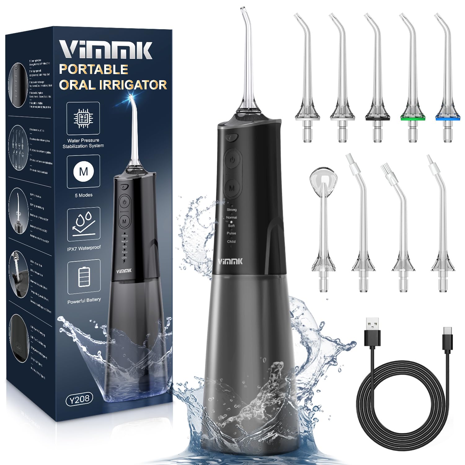 Water Flosser, Cordless Water Dental Flosser, 9 Jet Tips 5 Modes 300ML IPX7 Wate...