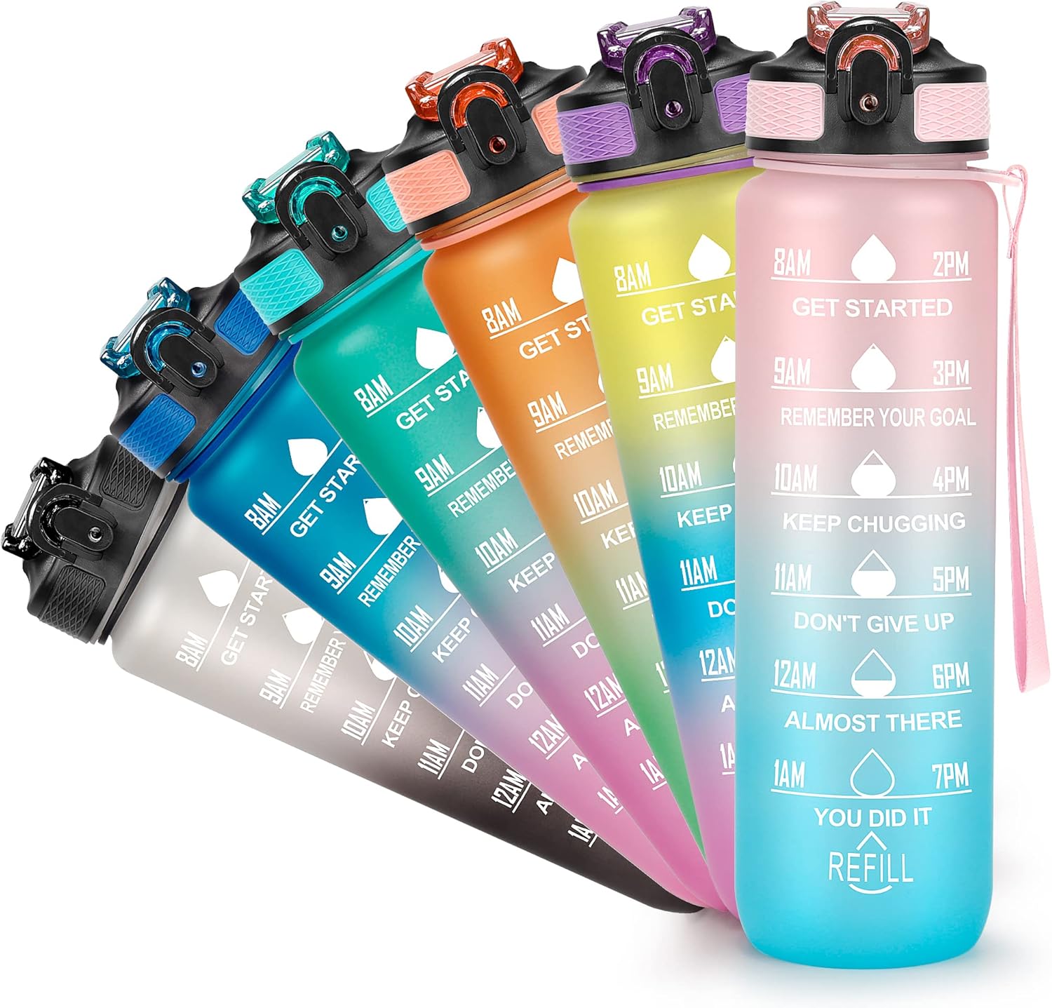 YC Kitchen 1 Litre Motivational Water Bottle with Time Marker, Leak-proof BPA Fr...