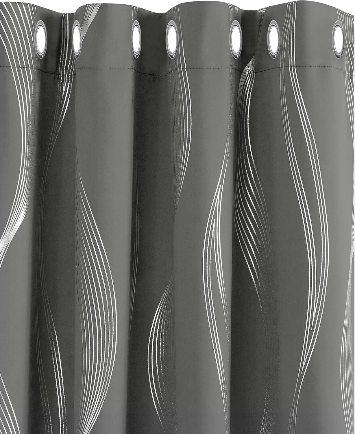 Deconovo Grey Blackout Curtains for Living Room 72 Drop Silver Wave Line Foil Pr...