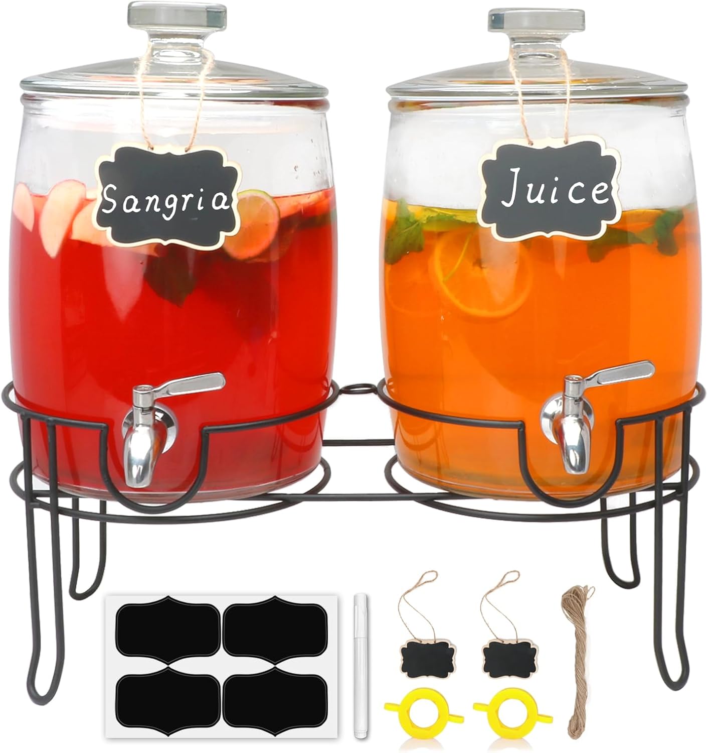 Accguan 2-Gallon Drink Dispenser with Iron Rack,Glass Drinking Dispenser with Gl...