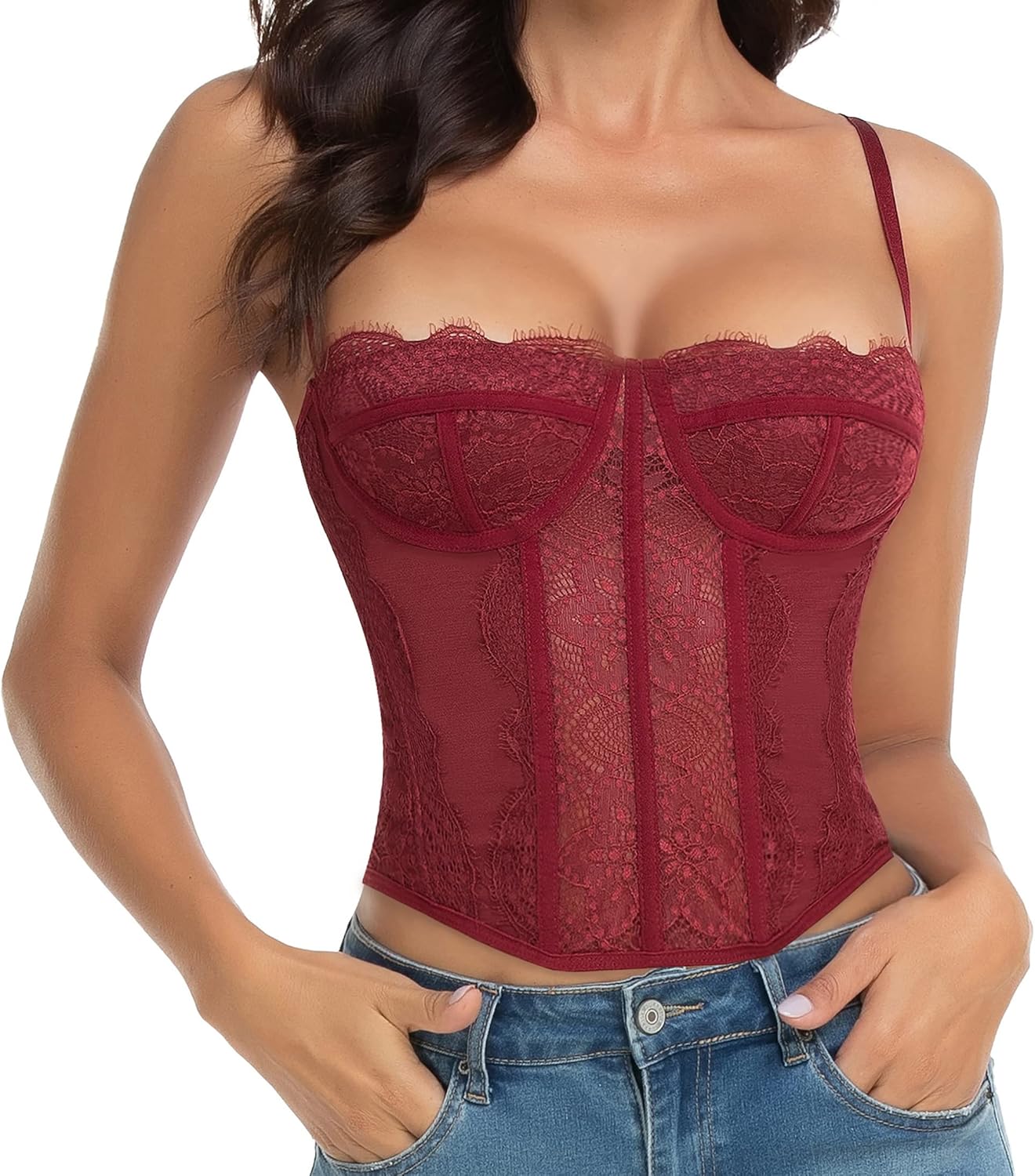 Lace Bustier Corset Tops for Women - Sexy Going Out Party Club Top with Buckle B...