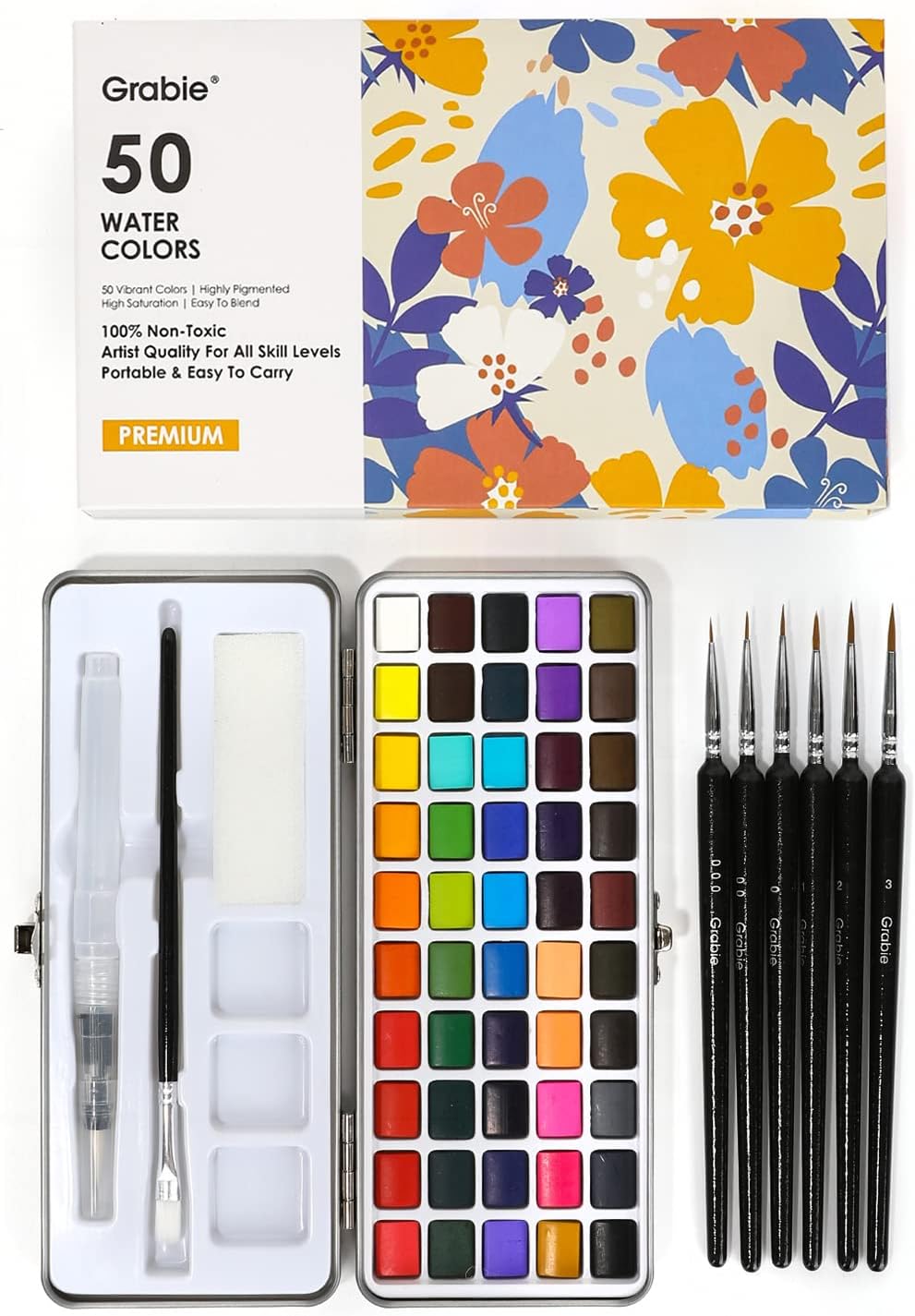 Grabie Watercolor Paint Set, Great for Painting, 50 Colors, Detail Paint Brush I...
