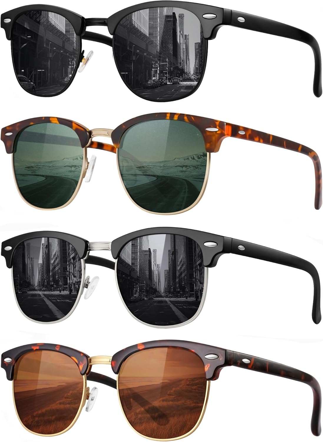 Classic Polarized Sunglasses for Men and Women Retro Style Semi Rimless Frame Su...