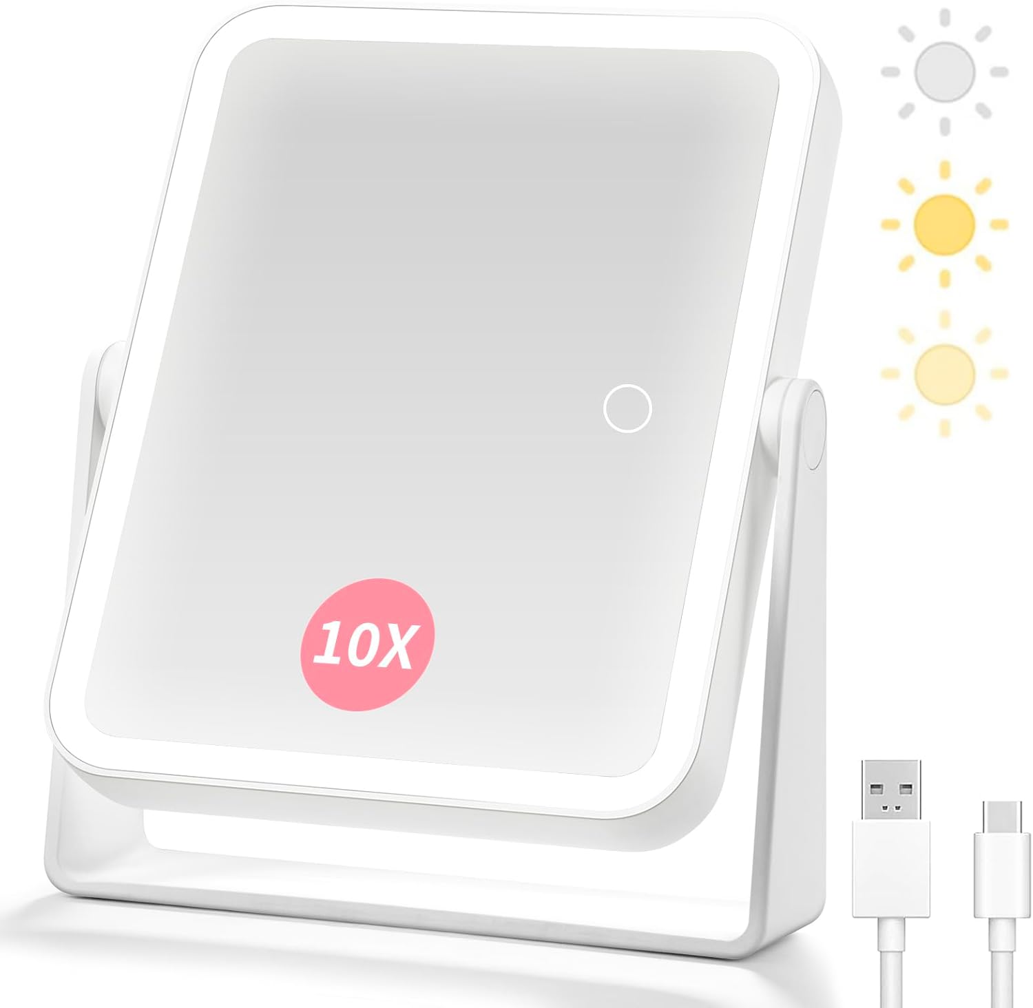 Rechargeable Magnifying Mirror with Lights,1X/10X Double Sided Makeup Mirror-3 C...