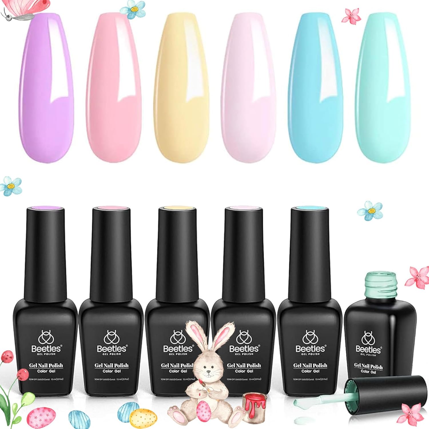 Beetles Gel Nail Polish Set 6 Colors Pastel Yellow Pink Blue Gel Polish Soak Off...