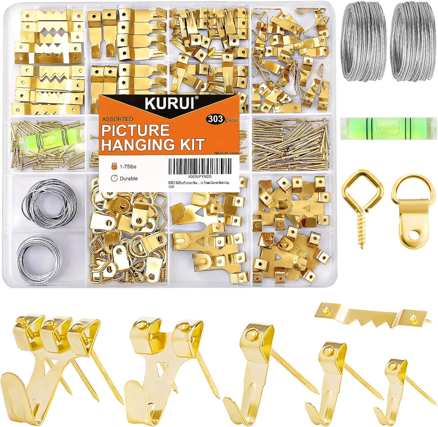 KURUI 303Pcs Picture Hanging Kit, Picture Hangers Assorted Kit With Heavy Duty W...