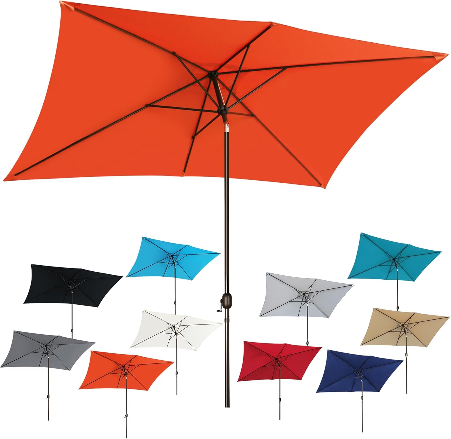 Blissun Rectangular Patio Umbrella, Table Market Umbrella with Tilt and Crank, O...