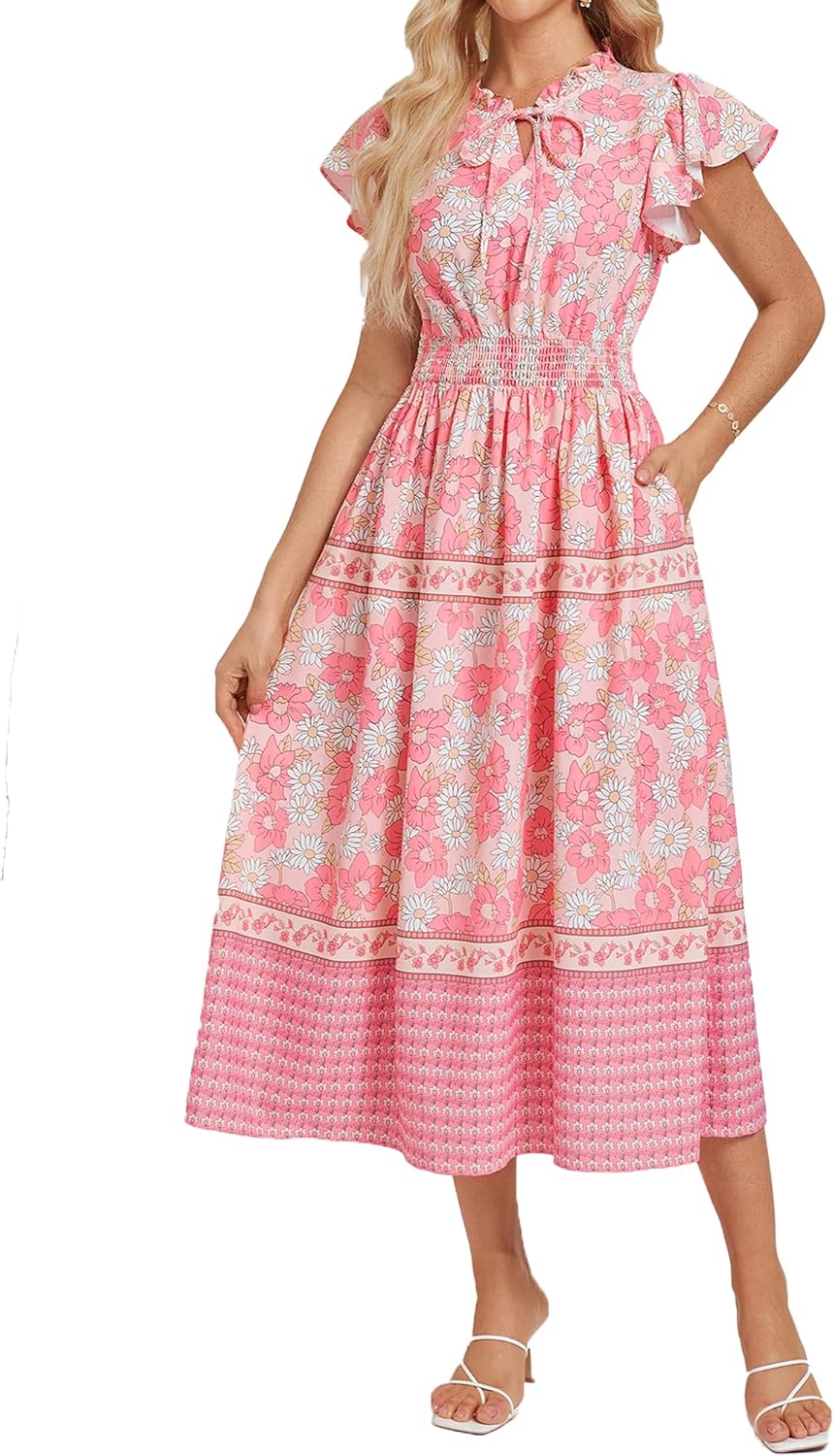 GRACE KARIN Women's Floral Boho Dress Hawaiian Dresse Short Sleeve V Neck Summer...