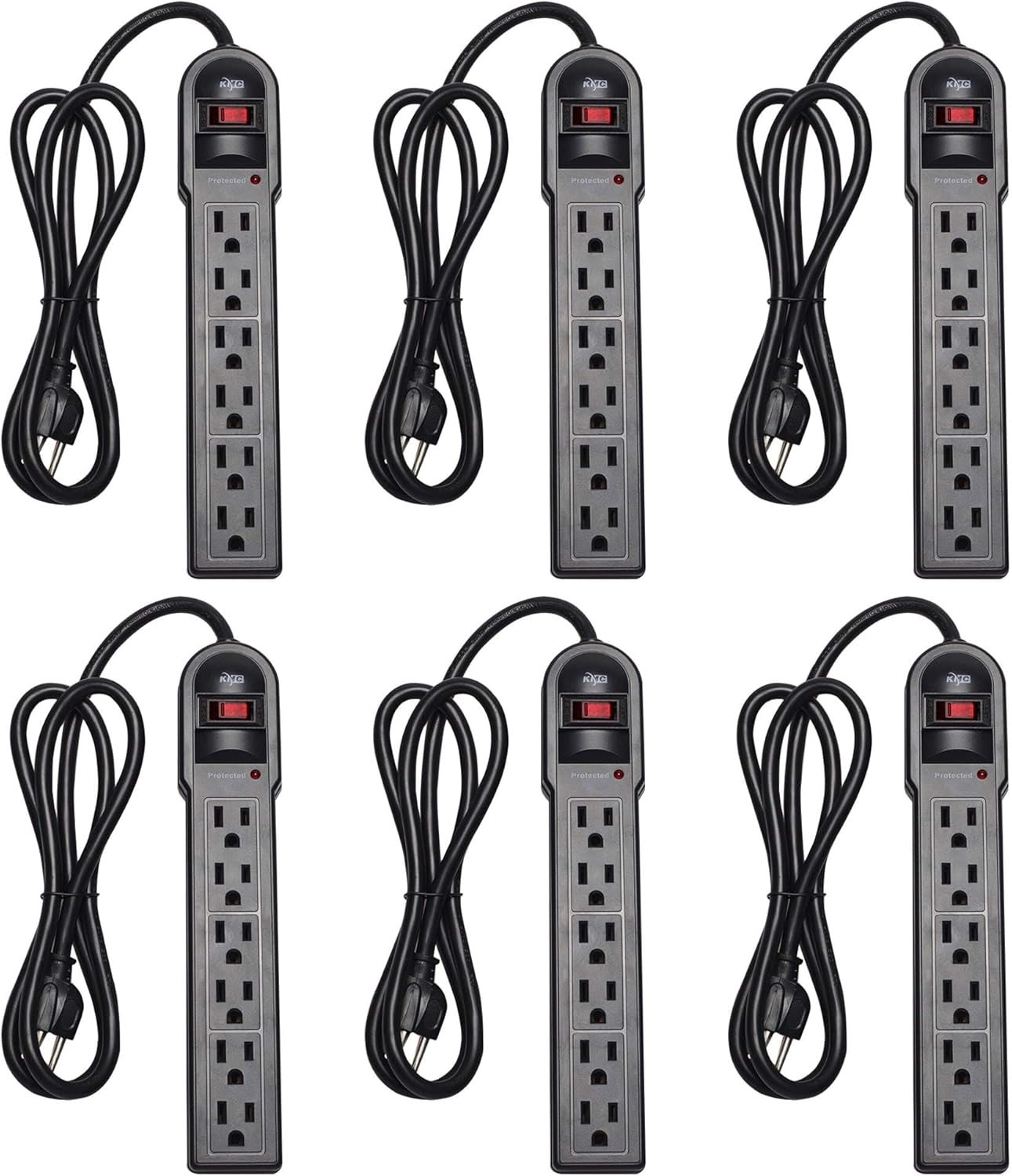KMC 6-Outlet Surge Protector Power Strip 6 Pack 6 pack black