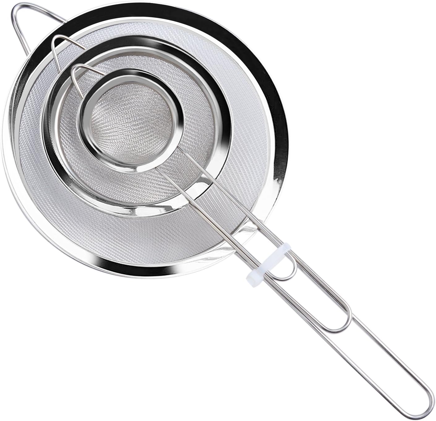 Wellehomi Fine Wire Mesh Kitchen Sieve Set 7,12,18cm with Rim - Upgraded Verison...