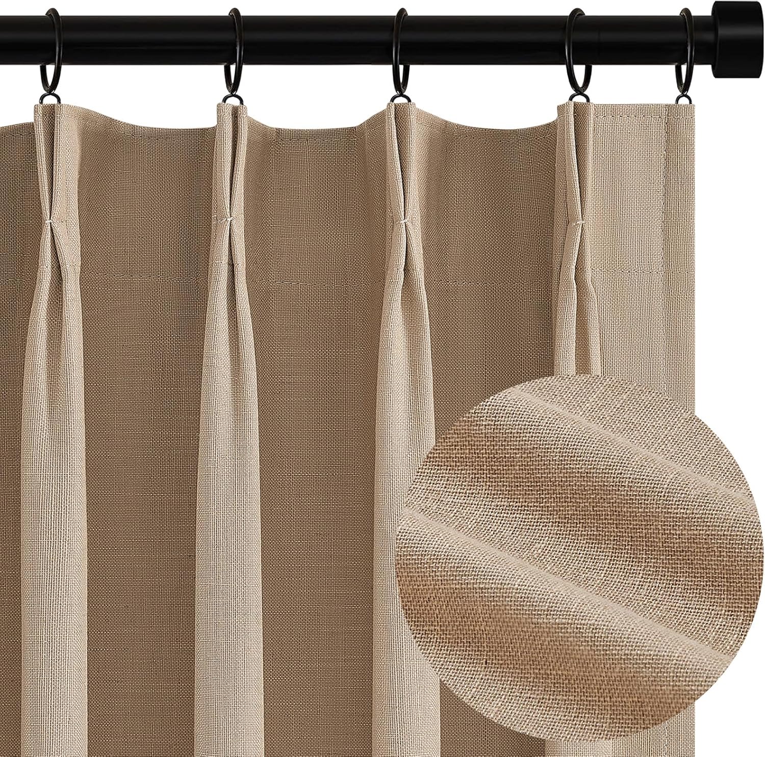 Topfinel Pinch Pleated Curtains 96 Inch Long, 100% Blackout Thermal Insulated Br...