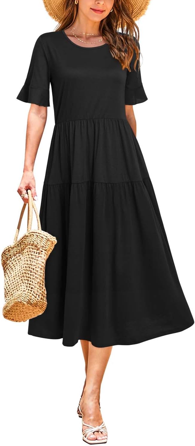 STYLEWORD Women's Summer 2025 Casual Short Sleeve Tiered Flowy Spring Dress Long...
