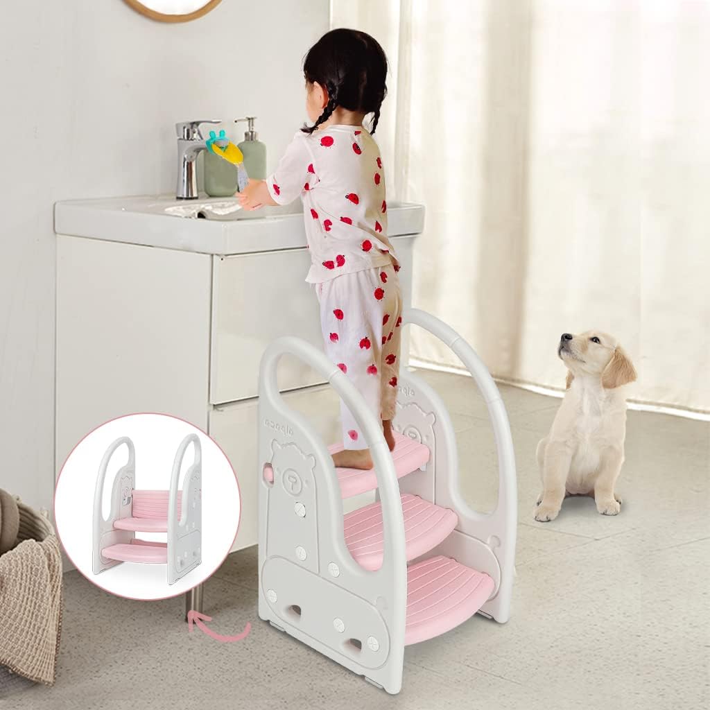 Toddler Step Stool Chair Onasti Kids 3 Step Standing Tower for Toddlers Plastic...