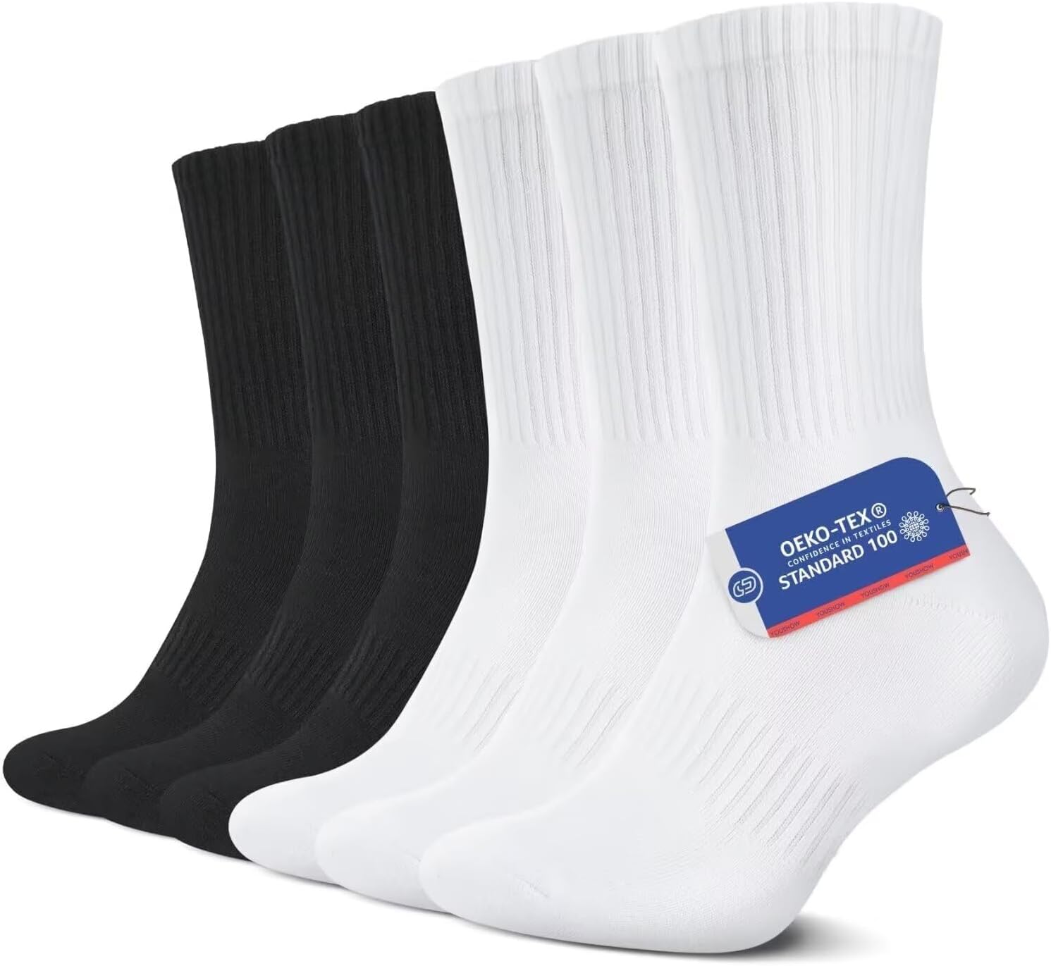 YouShow Sports Socks for Men & Women 6 Pairs, Cushioned Crew Socks Cotton Gym Ru...