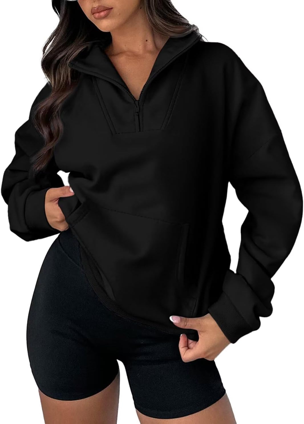 BLENCOT Women Half Zip Oversized Sweatshirts Long Sleeve Fleece Trendy Cropped P...