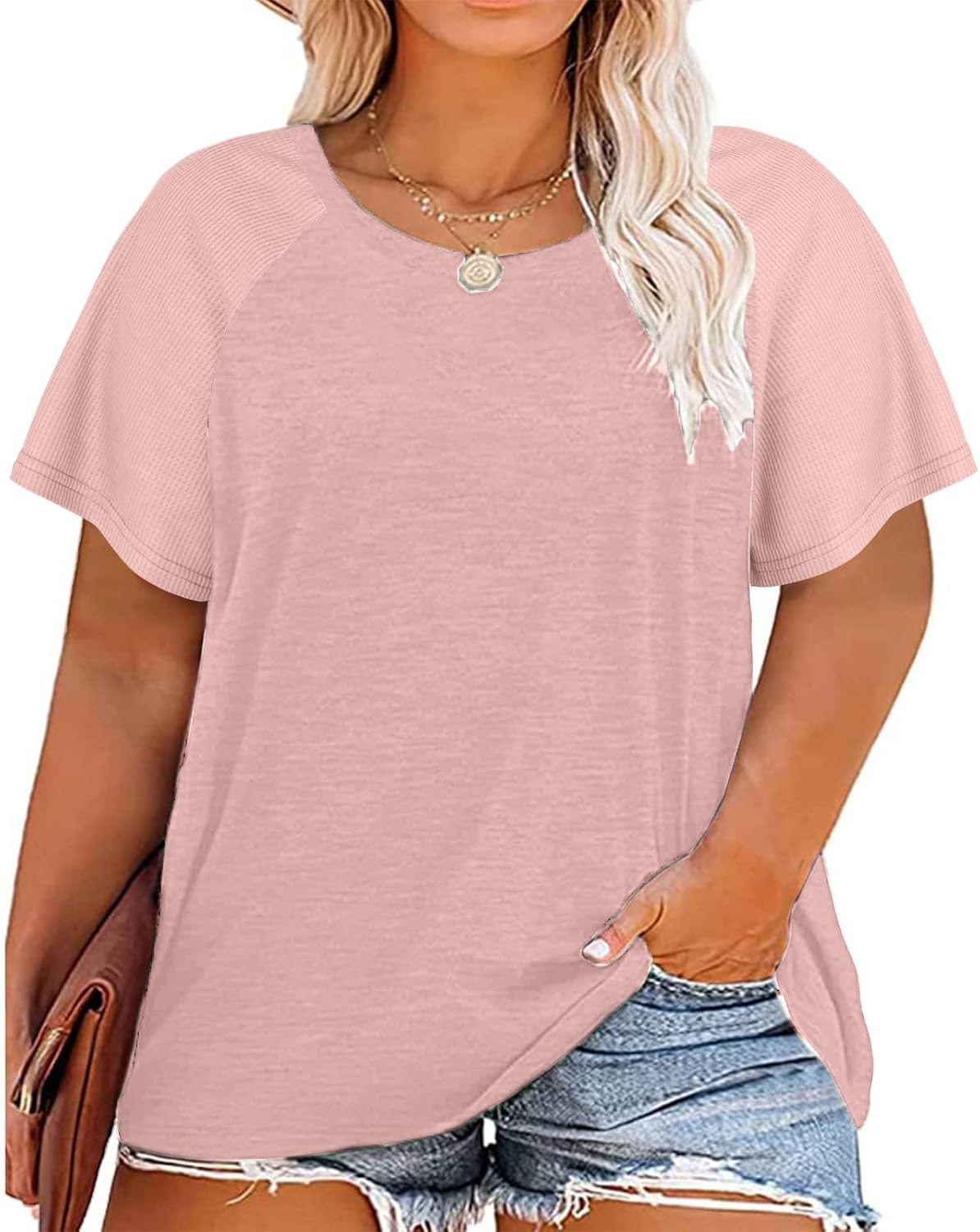 HDLTE Womens Plus Size Tops Floral Bell Sleeves Blouses Summer Crewneck Tunic Lo...