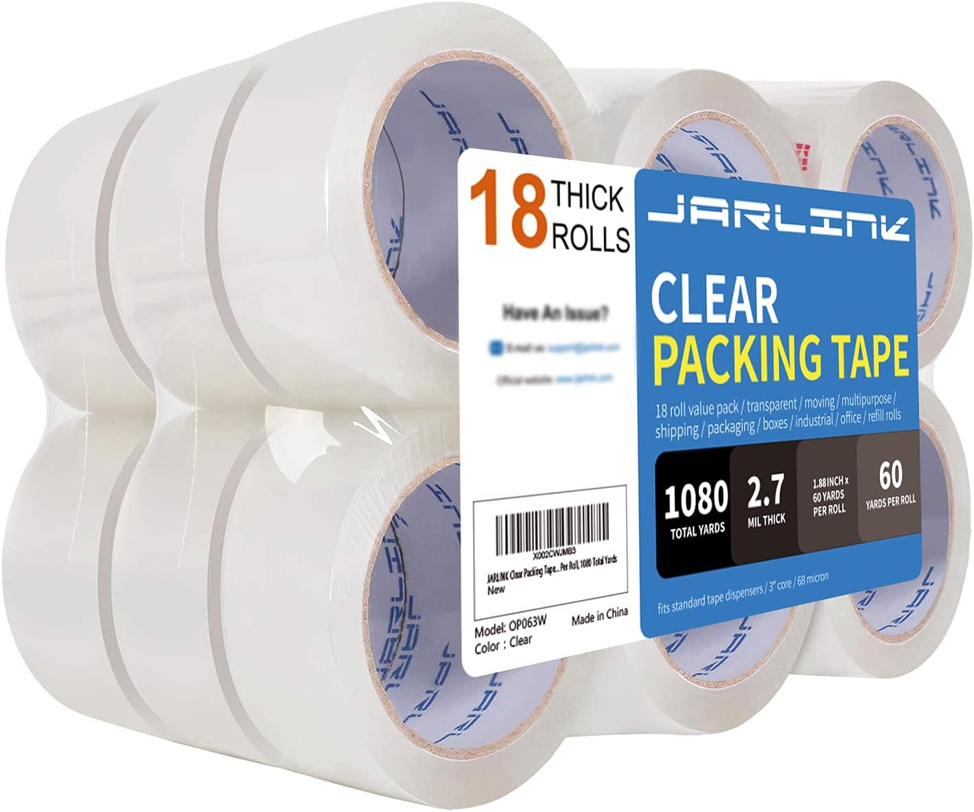 JARLINK Clear Packing Tape (18 Rolls), Heavy Duty Packaging Tape for Shipping Pa...