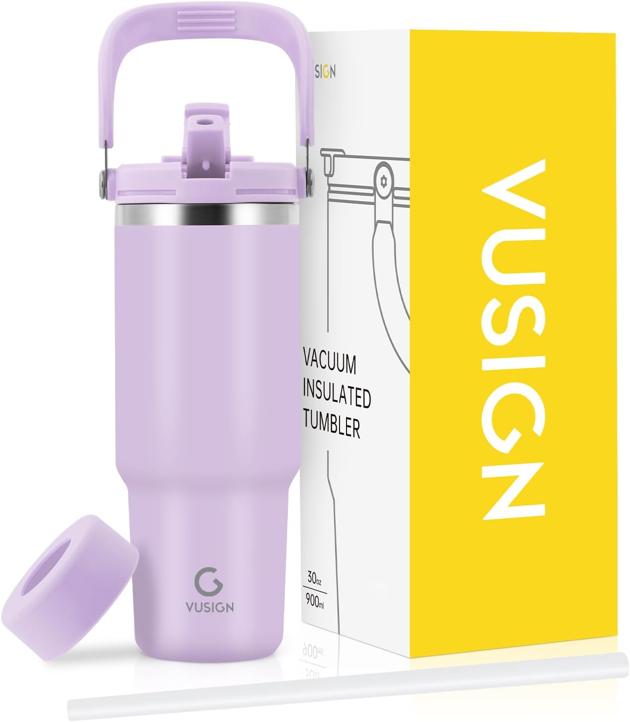 VUSIGN 30 oz Tumbler with Handle and Flip Straw, Stainless Steel Vacuum Insulate...
