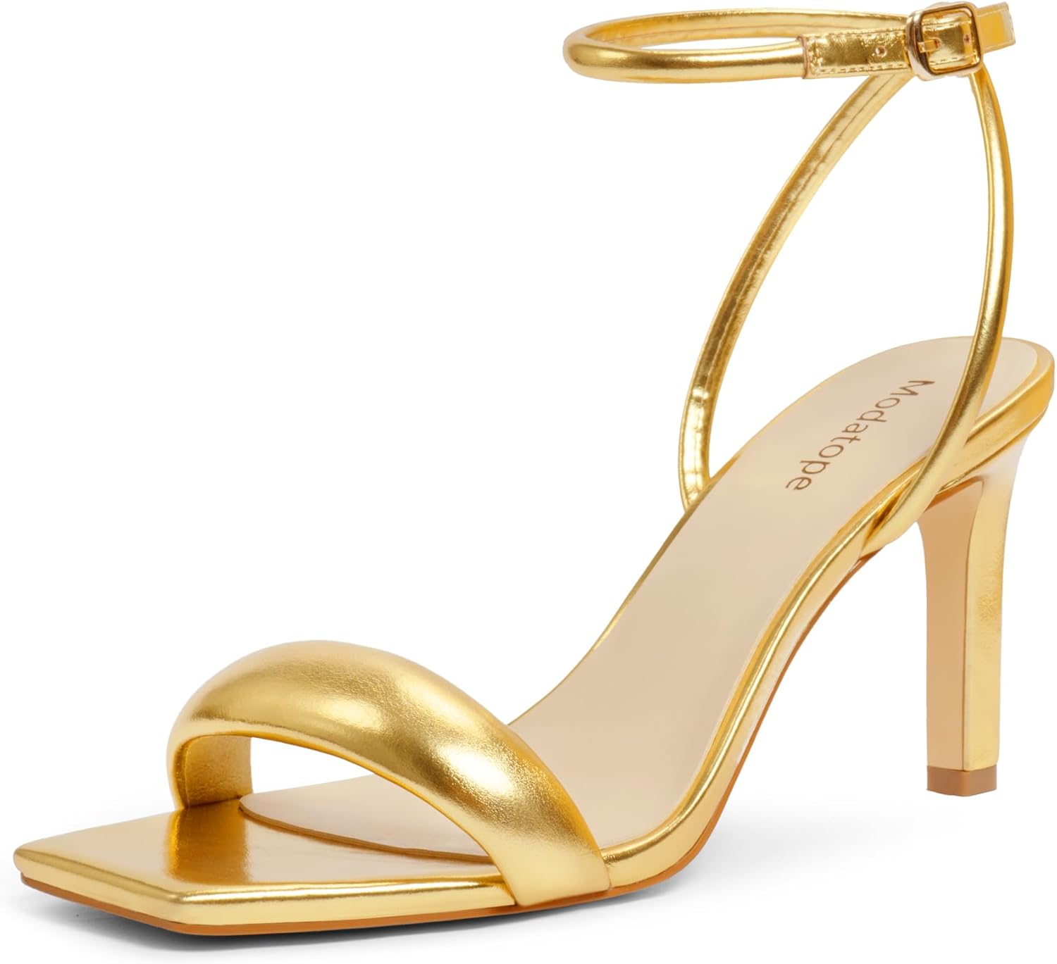 Modatope Womens Heels Square Open Toe Strappy High Heels Ankle Strap Heeled Sand...