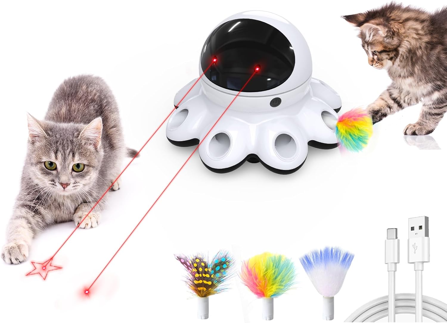 ORSDA Cat Laser Toy, 2-in-1 Interactive Automatic Motion Activated Moving 8 Hole...