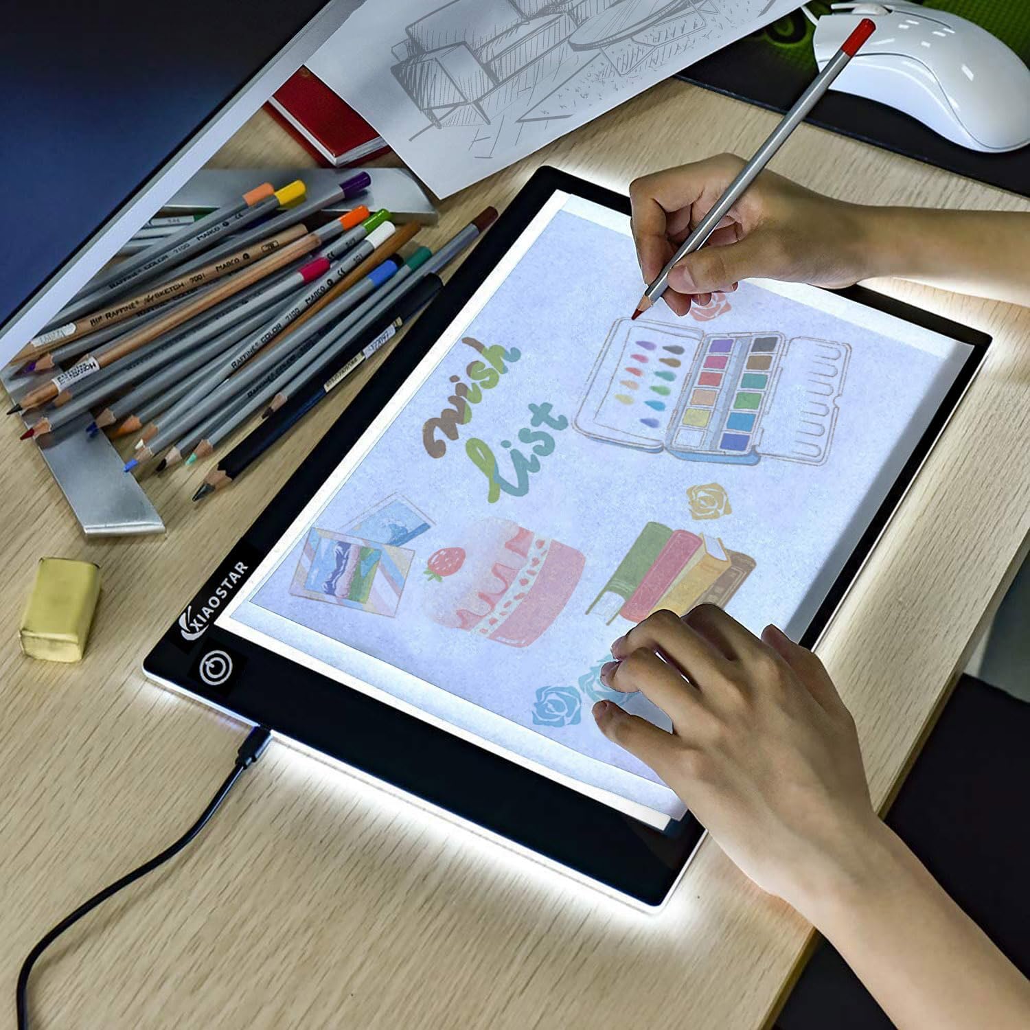 Light Box Drawing A4,Tracing Board with Brightness Adjustable for Artists, Anima...