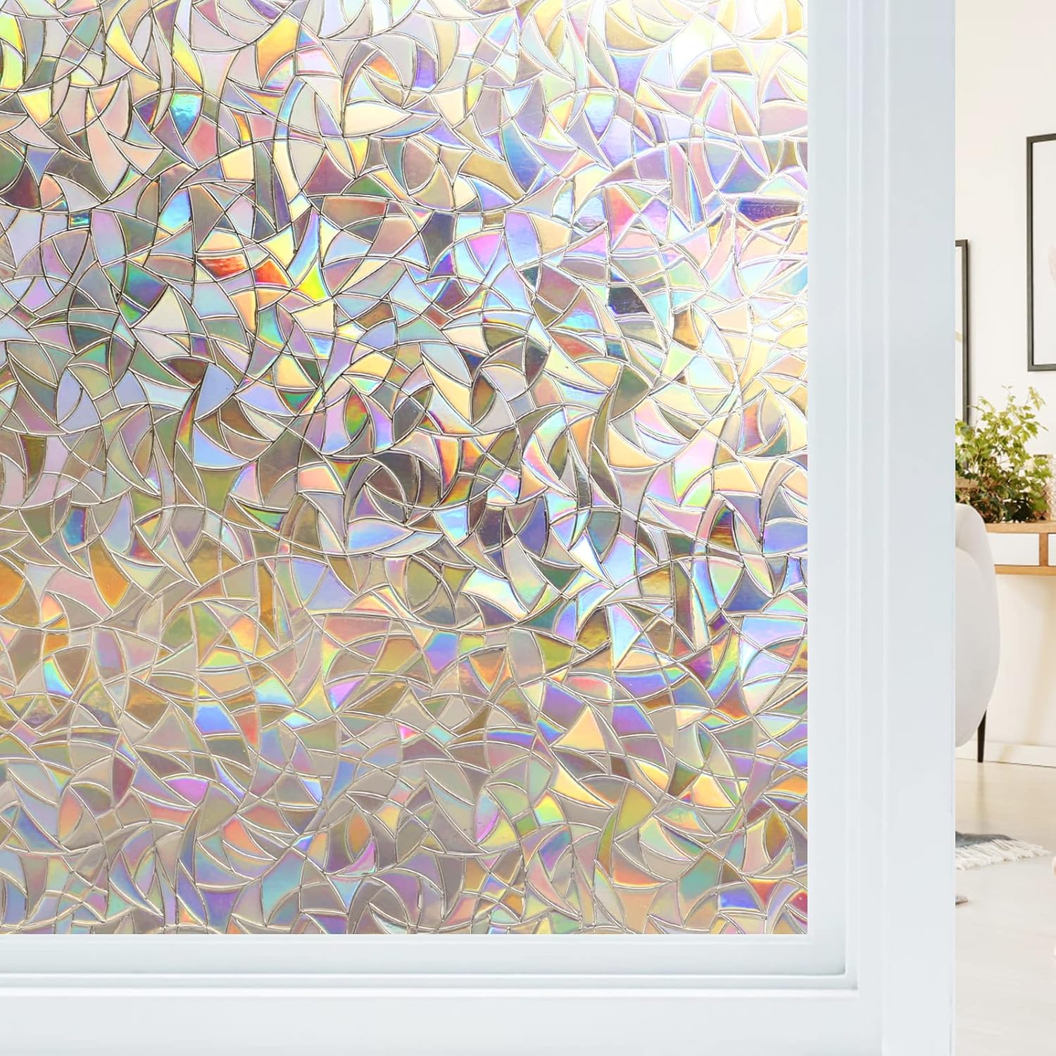 Haton Window Privacy Film, Stained Glass Rainbow Film Decorative Window Clings,...