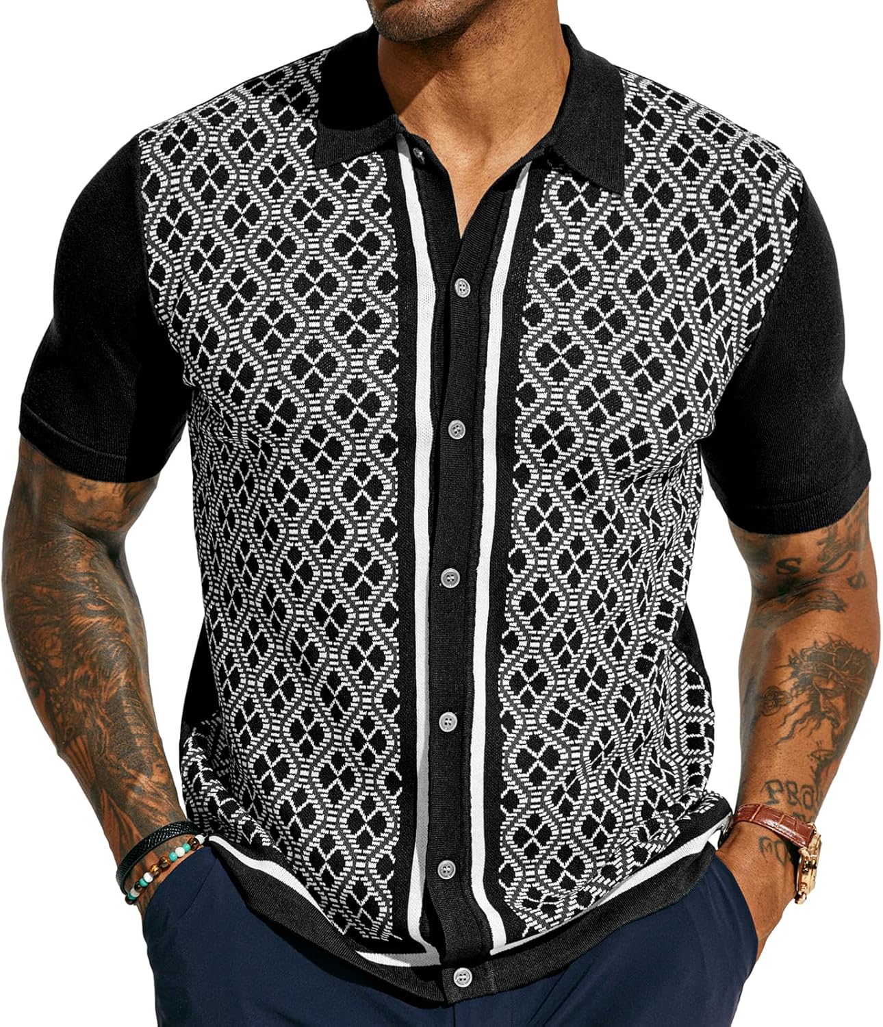 PJ PAUL JONES Men's Polo Shirts 70s Vintage Shirts Contrast Knitted Polo Shirts...