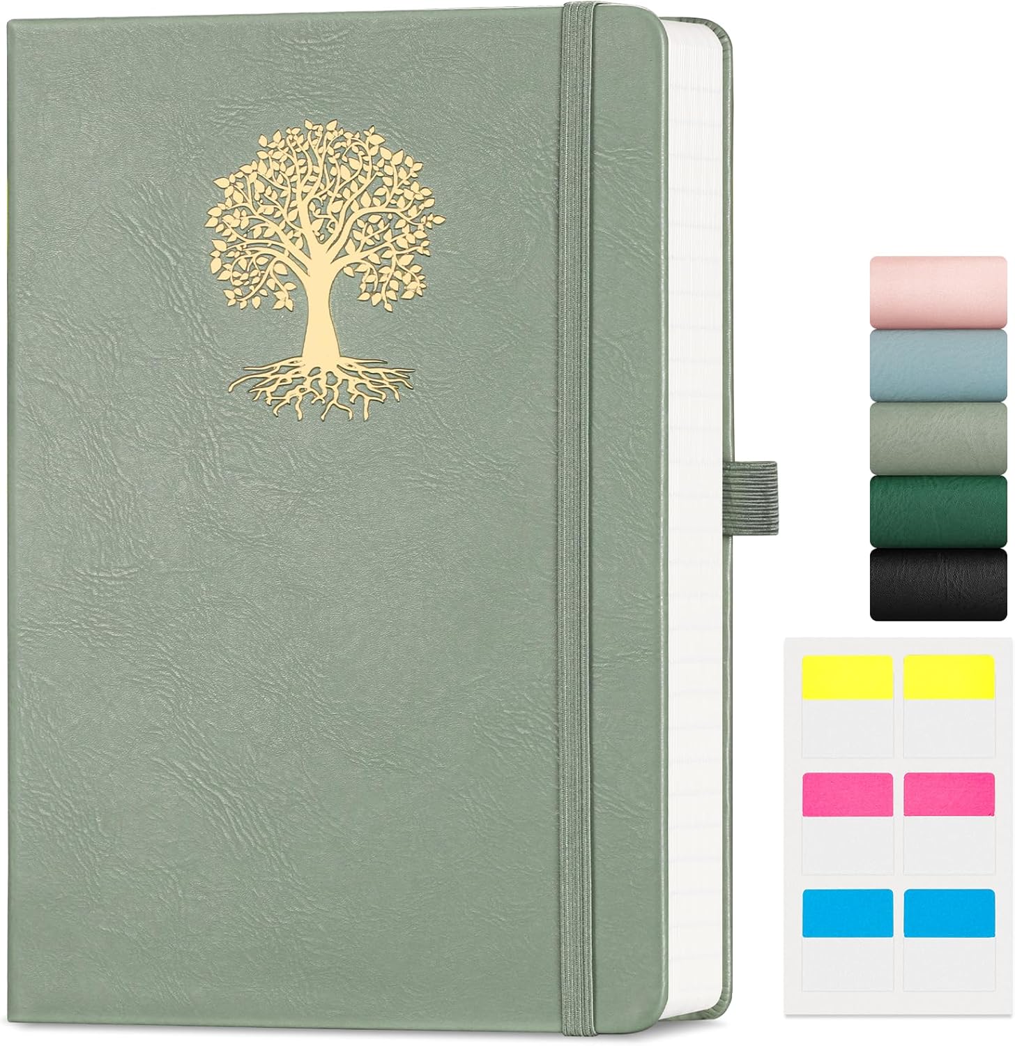 EMSHOI Notebook A5 Lined - 100gsm Hardcover Leather Journal with Sticky Notes, 1...