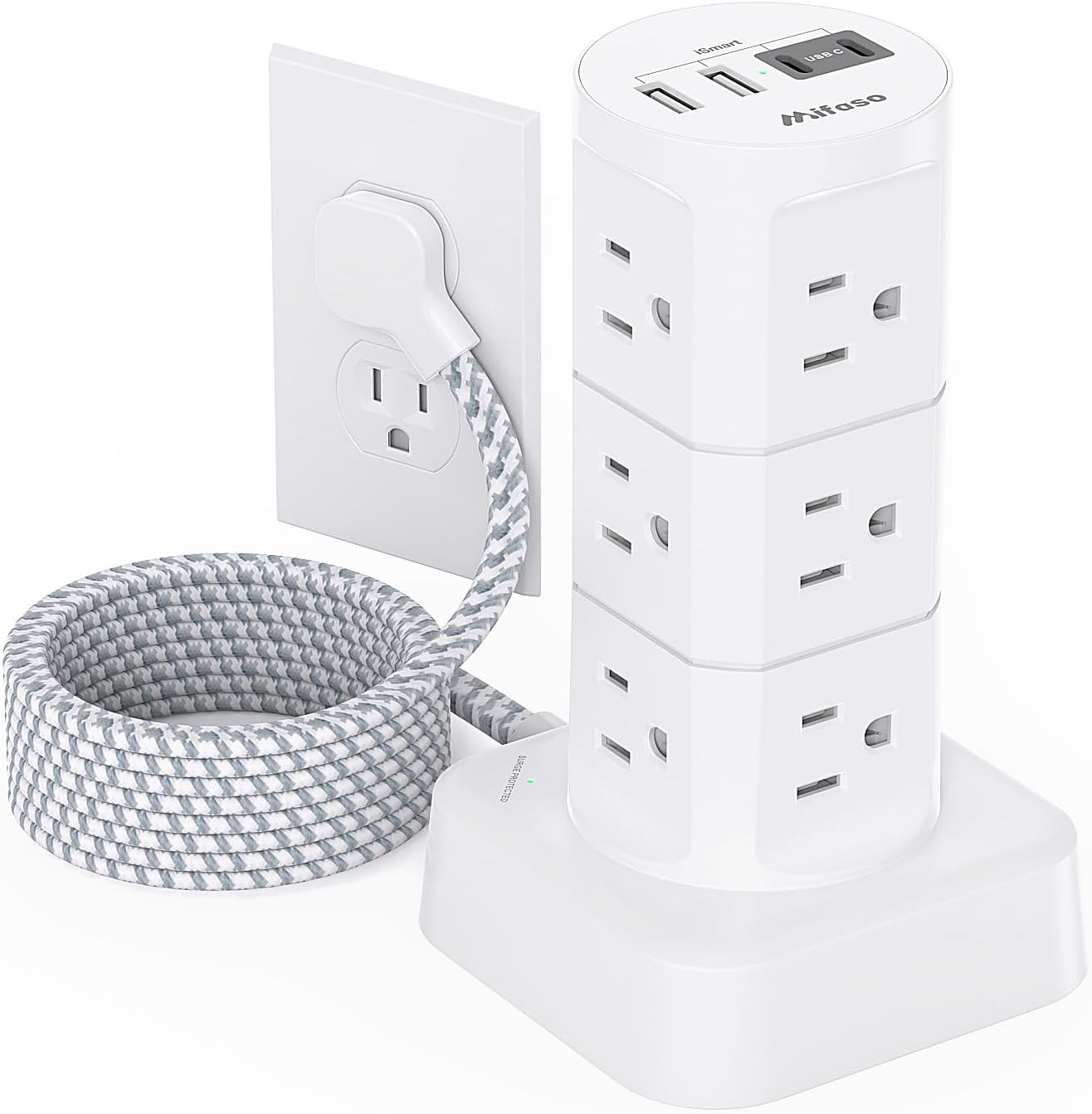 Power Strips with Surge Protection, Flat Plug Power Strip with 12 Outlets 4 USB...