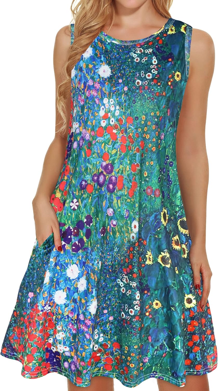 elescat Women's Summer Dresses 2025 Beach Casual Sleeveless Floral Print Tank Lo...