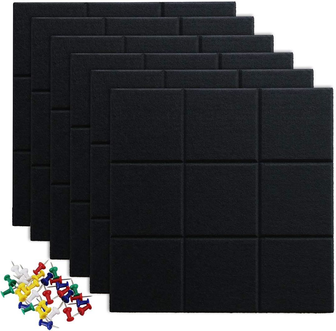 Uoisaiko Large Felt Board Tiles with 30 Pins, 30x30cm Pack of 6 Bulletin Board N...