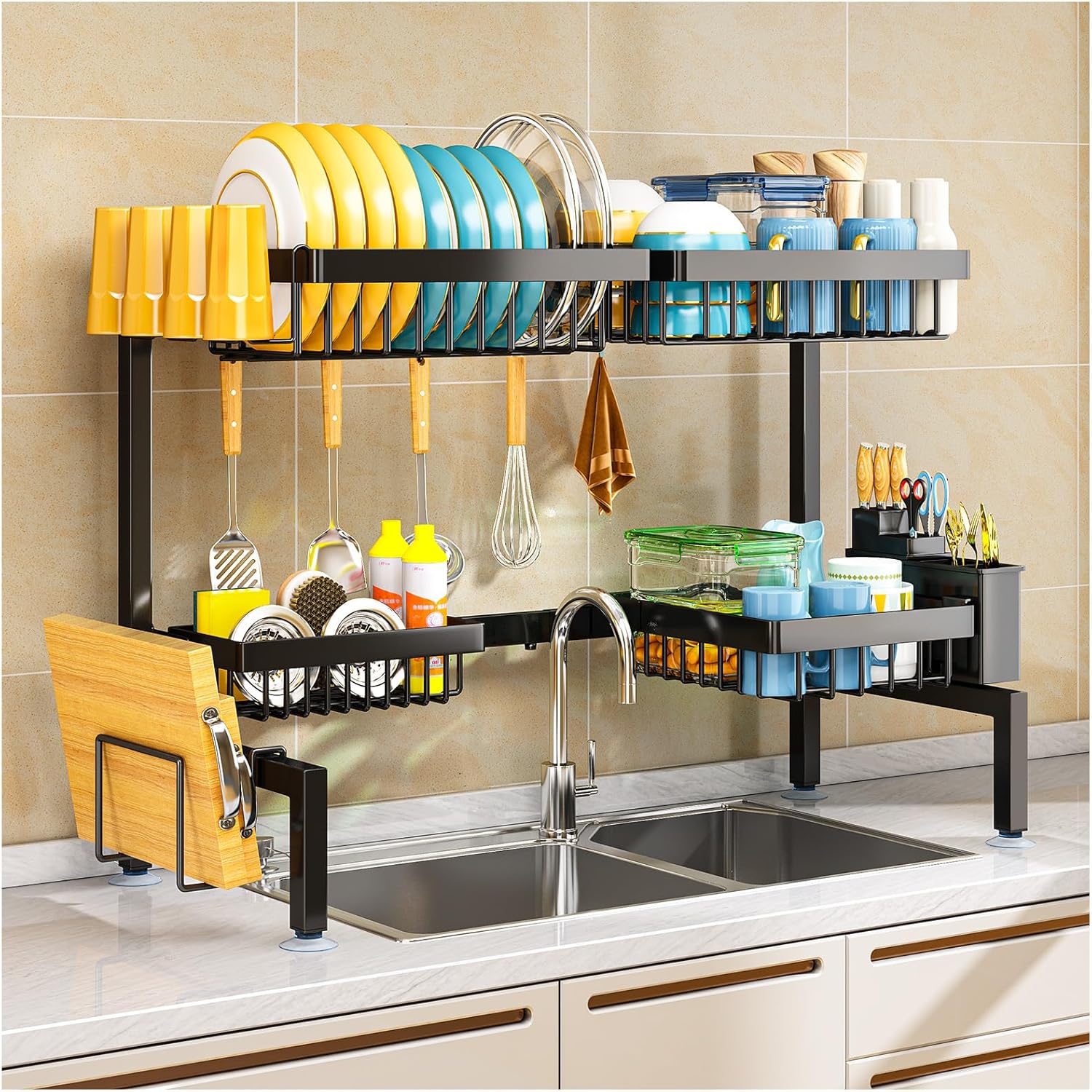 PurKeep Dish Drainer Rack - Over the Sink Dish Drying Rack with 4 Basket, 2-Tier...