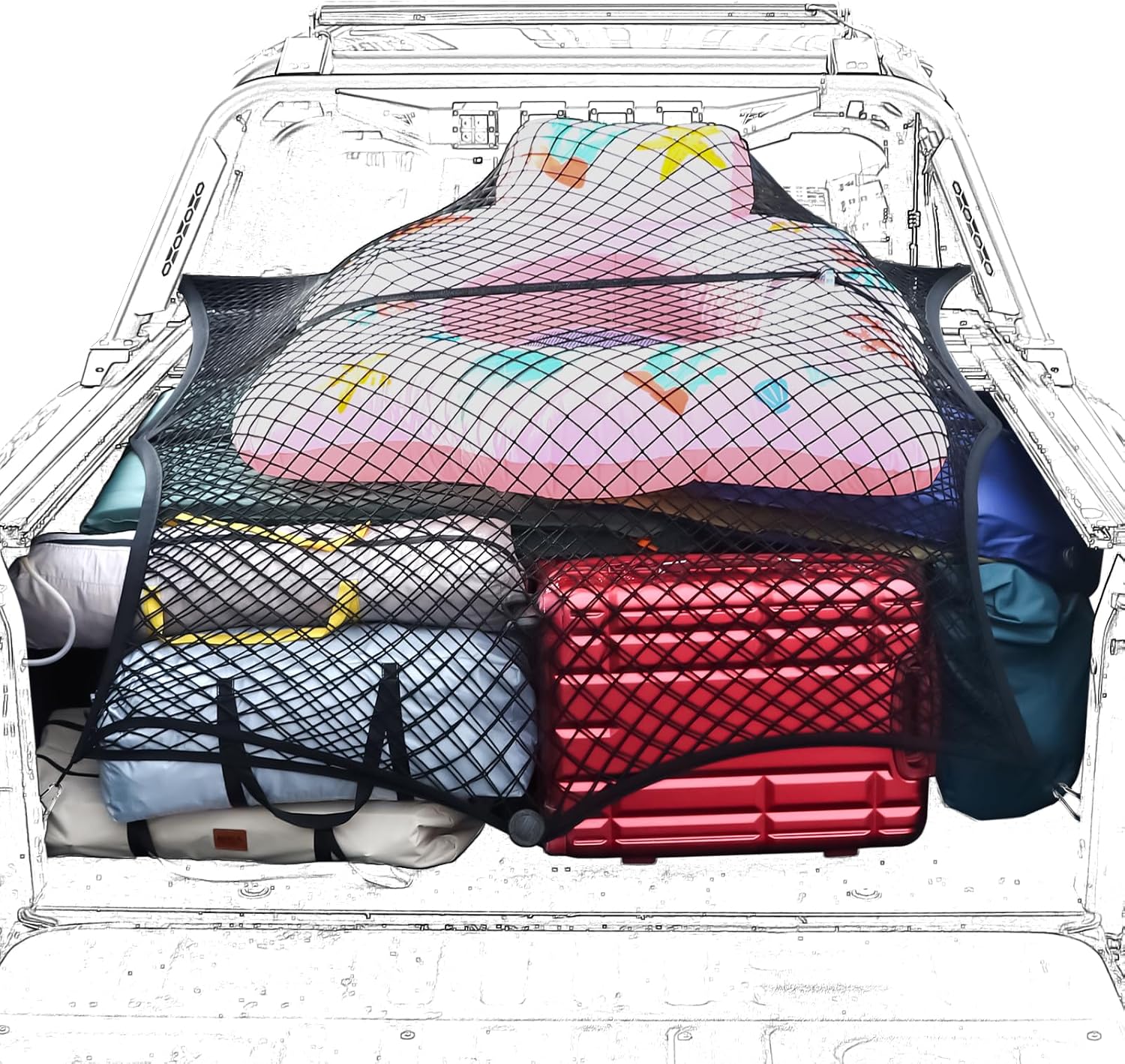 Truck Bed Net, Double-Layer Elastic Cargo Net Stretchable Mesh Organizer for Pic...
