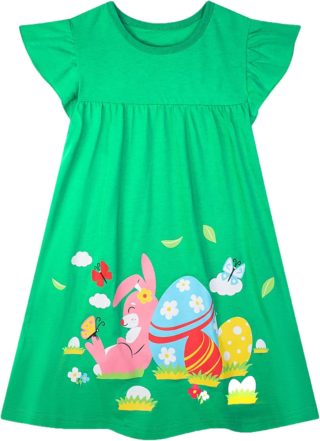 HILEELANG Little Girl Short Sleeve Dress Easter Cotton Casual Applique Tunic Shi...