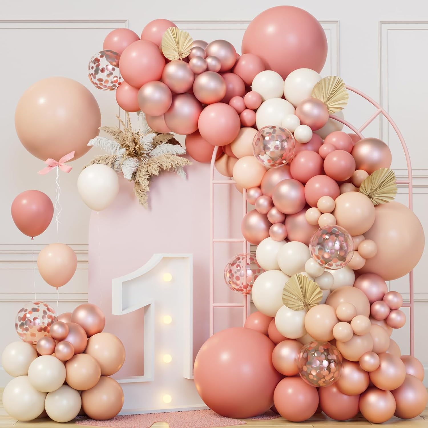 Blush Pink Balloon Garland Arch Kit 151Pcs, Retro Dusty Pink Nude Rose Gold Ivor...