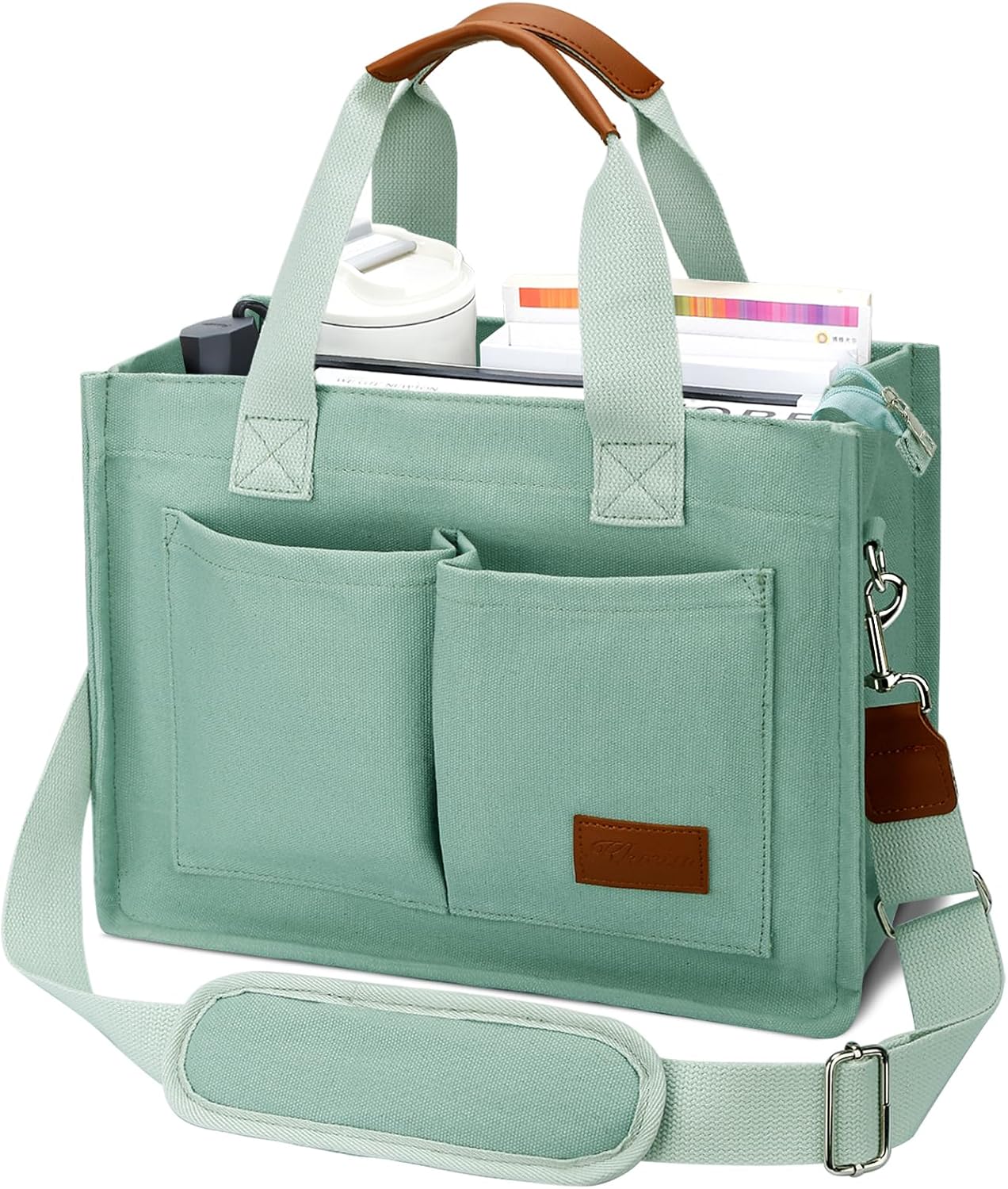 KKXIU Large Canvas Tote Bag for Women with Zipper and Compartments Crossbody Wor...
