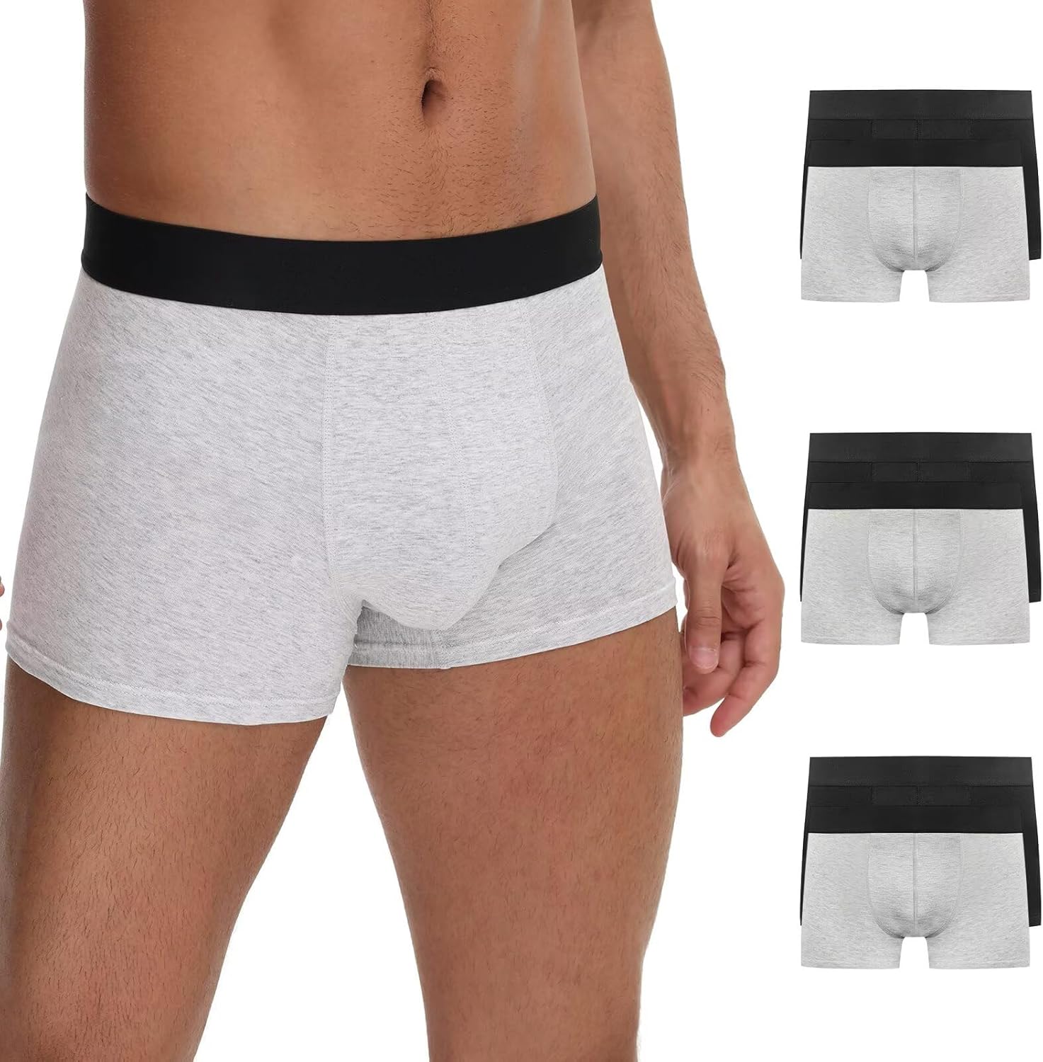 TUUHAW Mens Boxers Shorts Multipack of 6 Mens Underwear Trunks with Black Elasti...