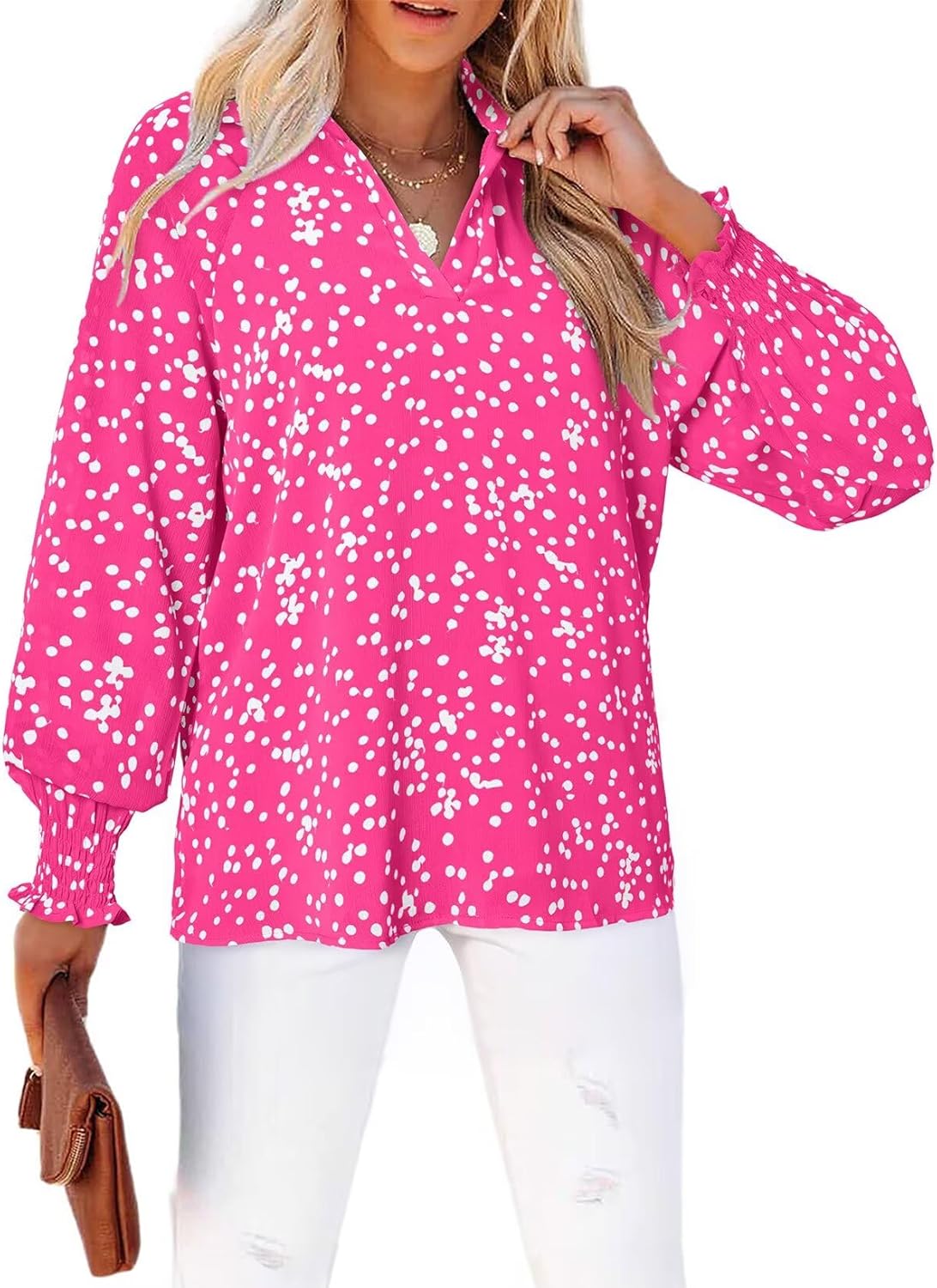 Astylish Women's Trendy Polka Dot Alicia Floral Blouses Long Sleeve Shirts Chiff...
