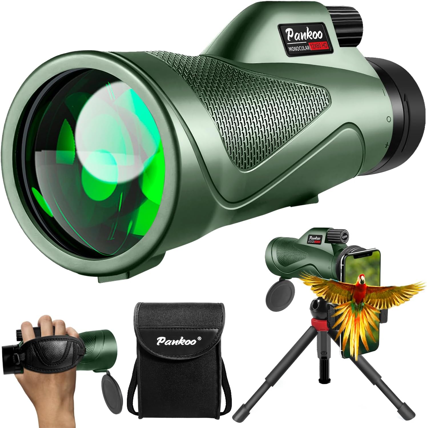 12x60 Monocular Telescope High Powered with Smartphone Adapter Tripod and Portab...
