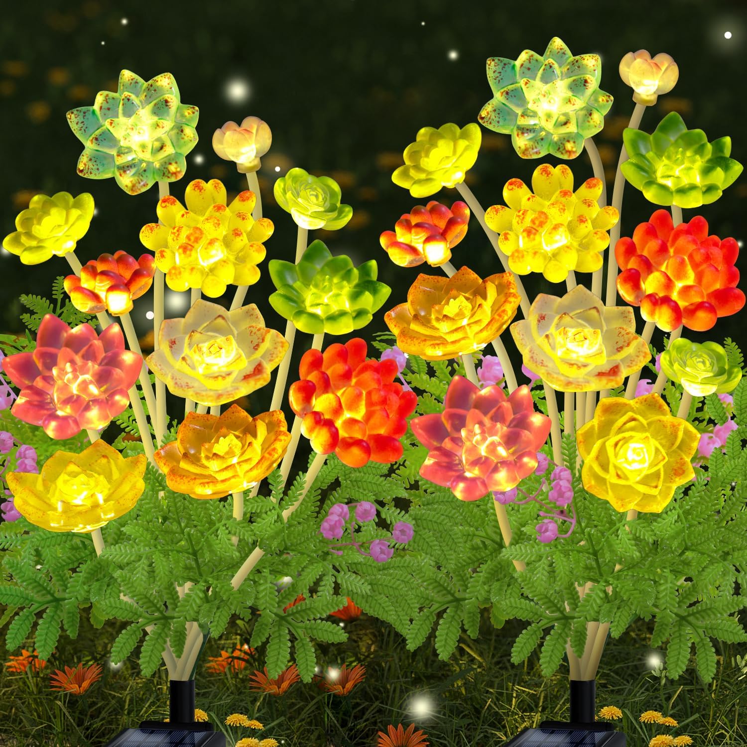 New Solar Lights Outdoor, 2 Pack Succulent Plant Lights for Outside, Waterproof...