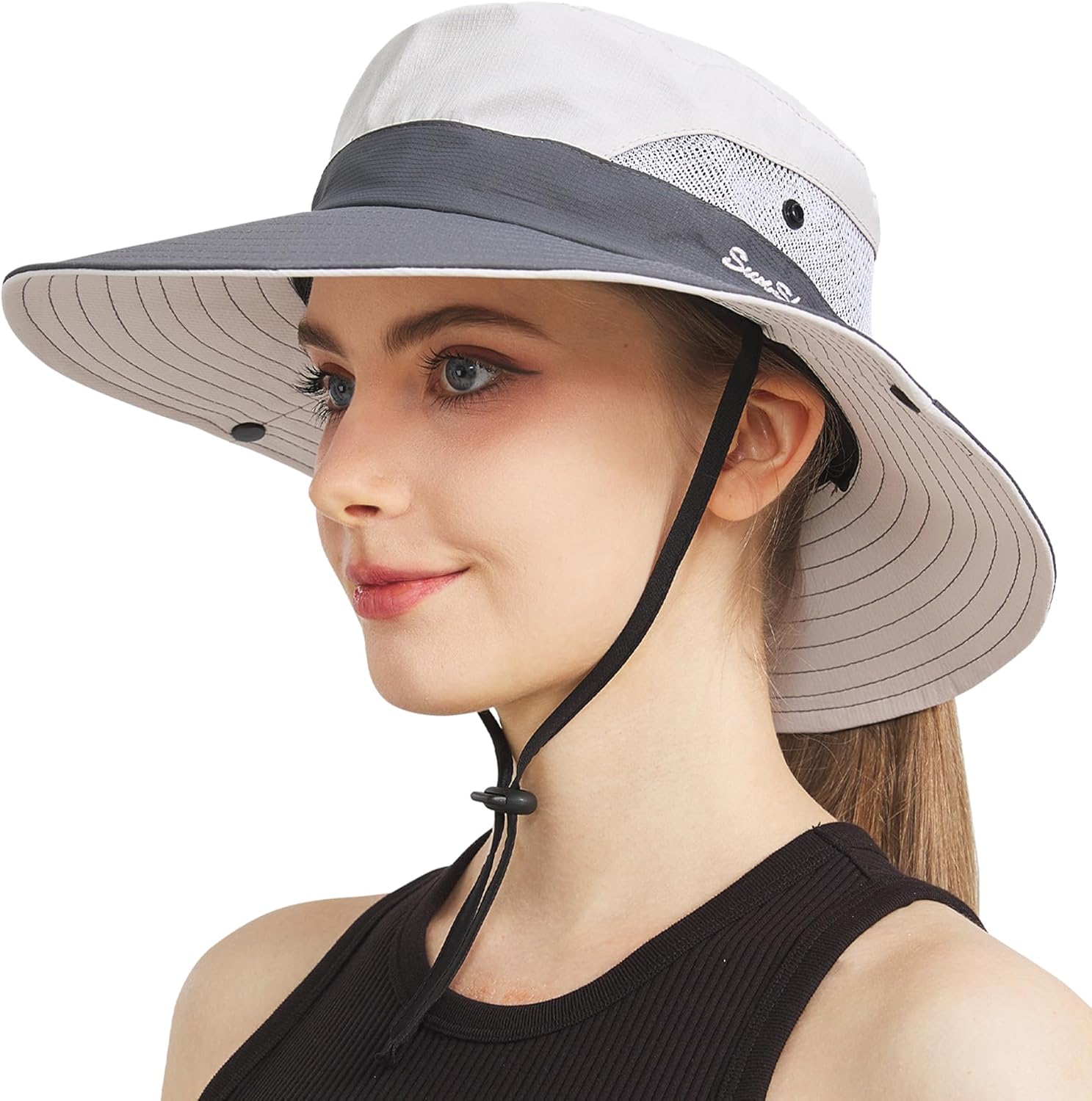 NPQQUAN Ponytail Sun Bucket Hats for Women Men Wide Brim UPF 50+ Fishing & Beach...