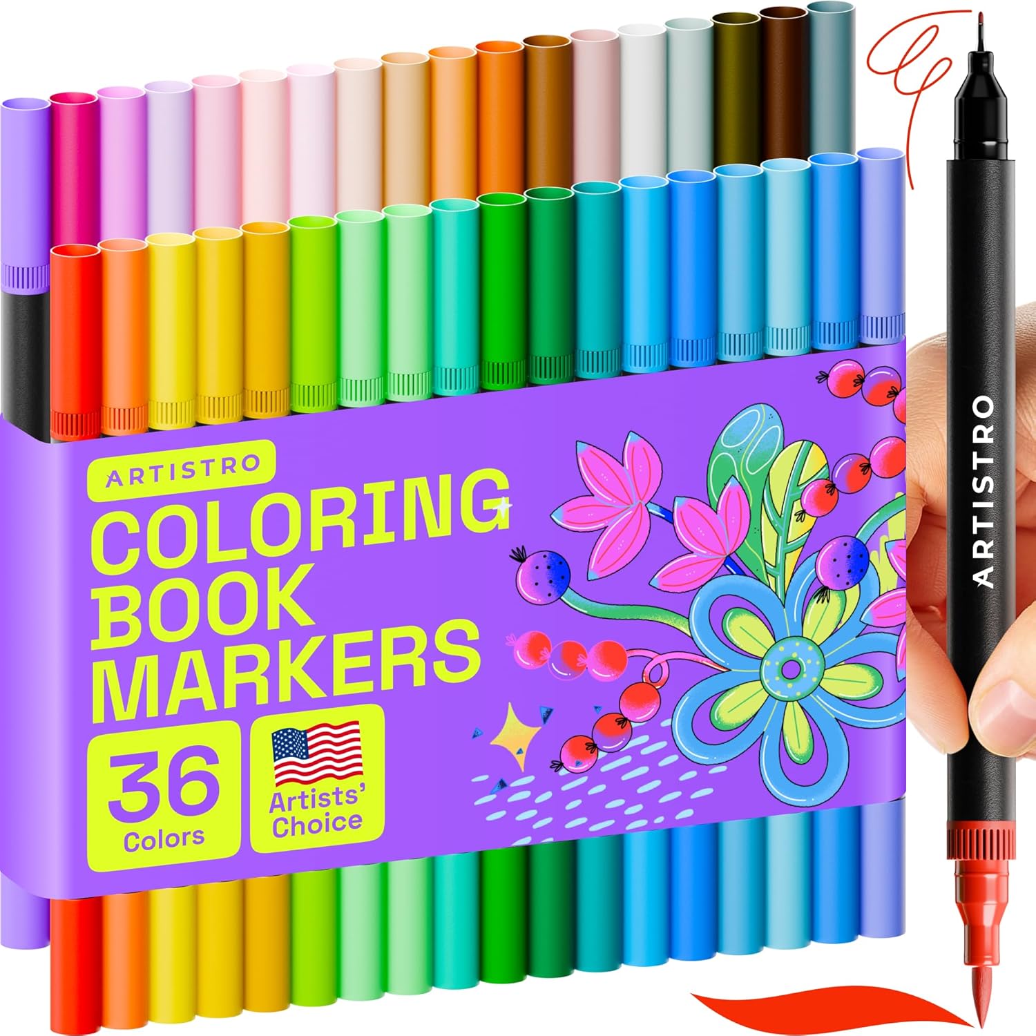 ARTISTRO 36 Brush Marker Pens Coloring Markers for Adults Brush Tip & 0.4mm Fine...