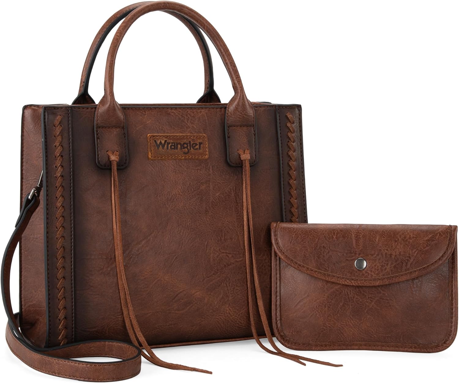 Wrangler Tote Bag for Women Western Cowhide Purse and Wallet Set Vintage Dark Br...