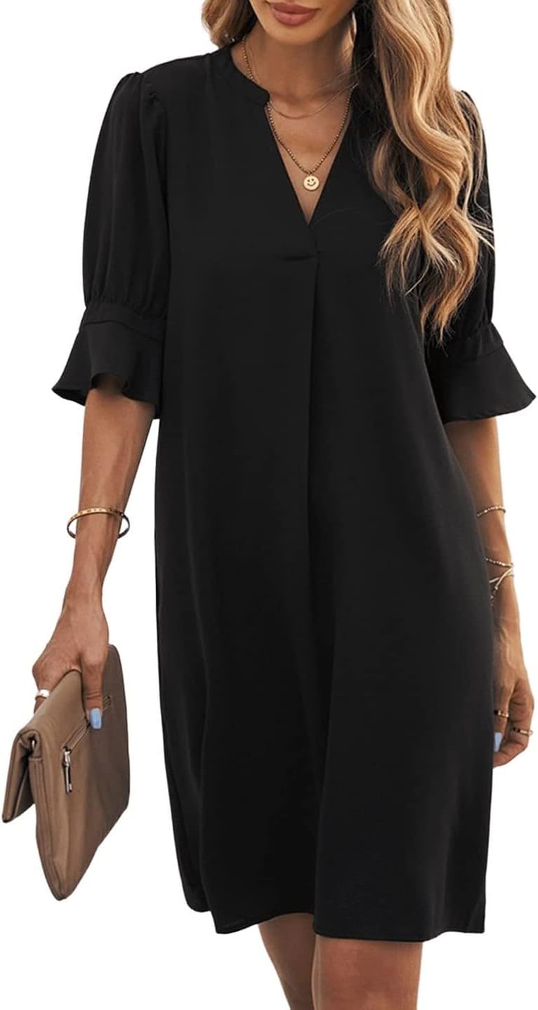 Famulily Women's V Neck Half Sleeve Shirt Dress El...