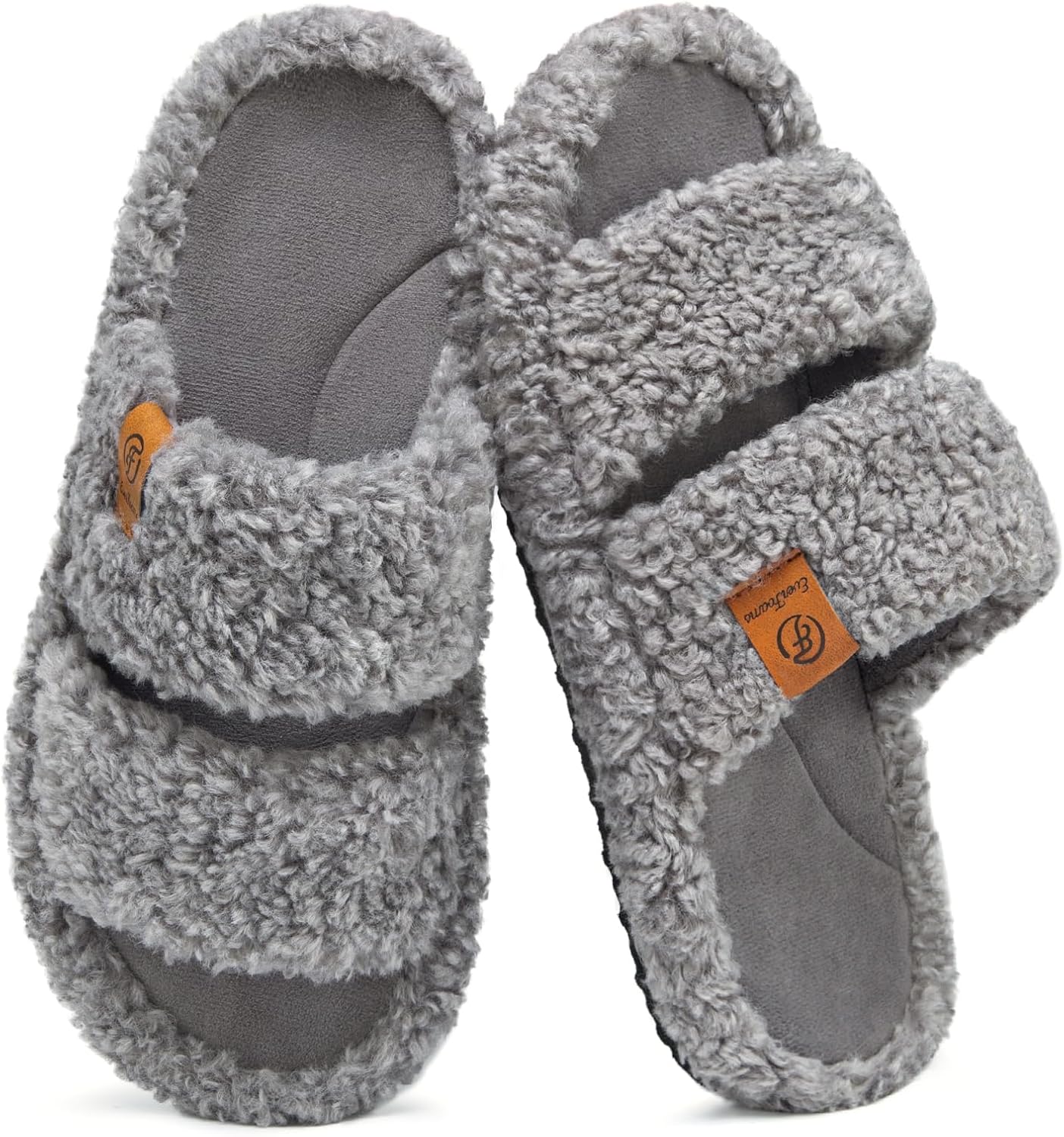 EverFoams Womens Fuzzy Open-toe Slippers Soft Comfy Memory Foam Indoor House Sho...