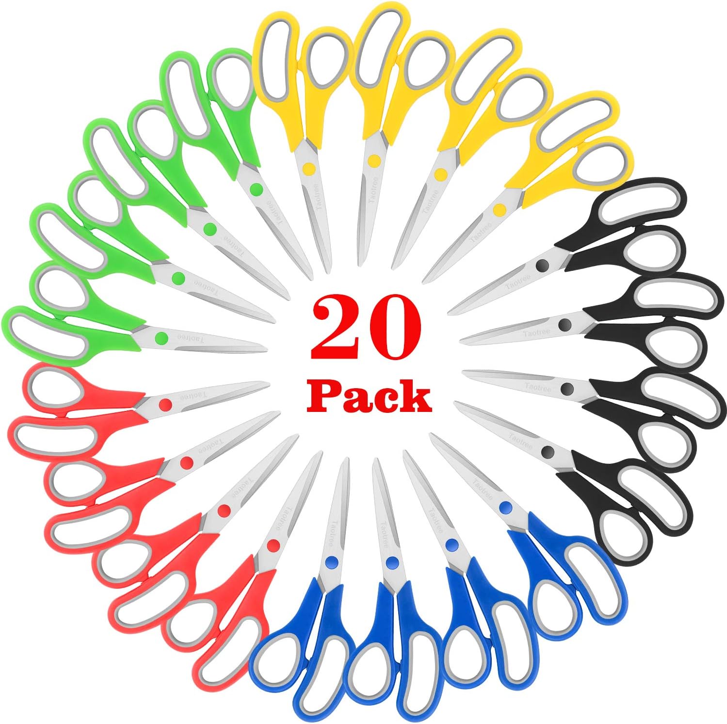 Scissors Bulk 20-Pack, Taotree 8" All Purpose Scissors, Soft Comfort-Grip Stainl...