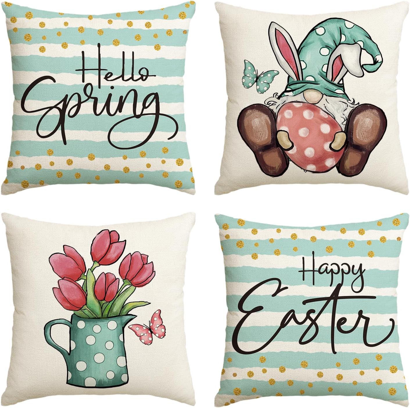 AVOIN colorlife Happy Easter Hello Spring Gnome Flower Throw Pillow Covers, 18 x...