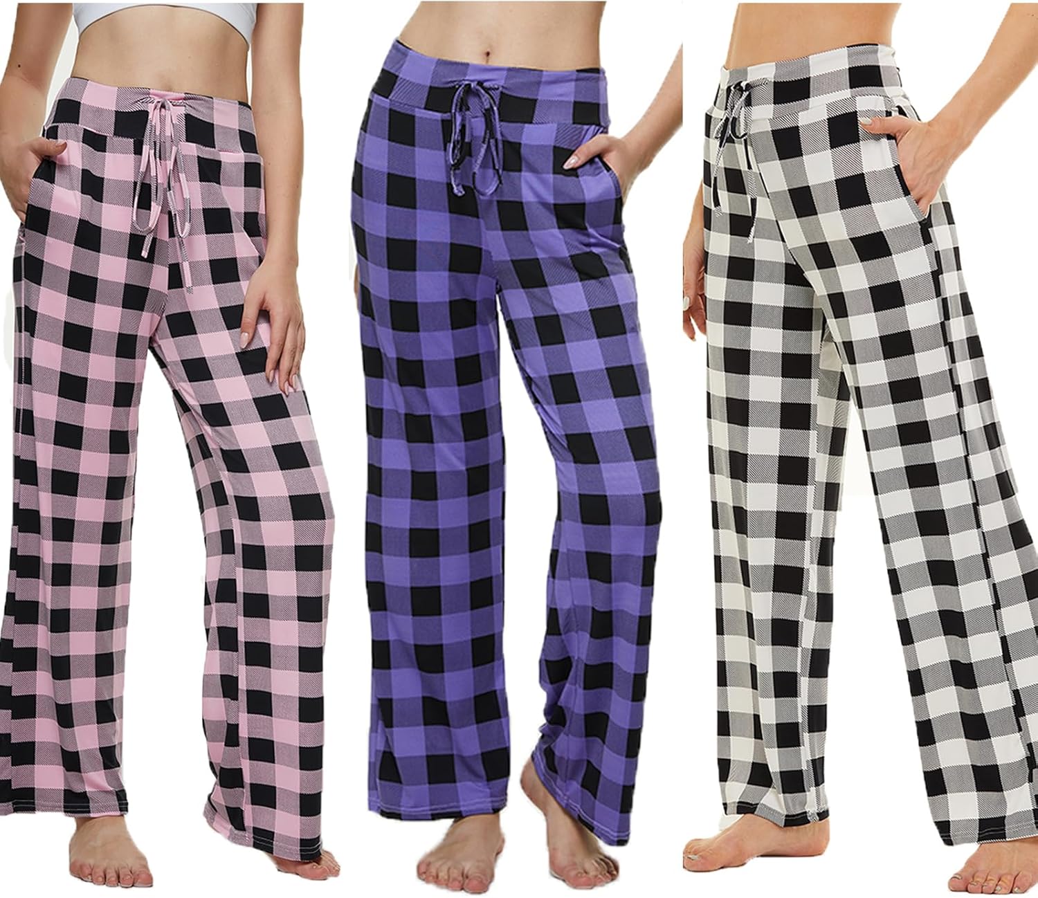 iniber Women's Comfy Pajama Pants Long Casual Drawstring Palazzo Lounge Pants So...