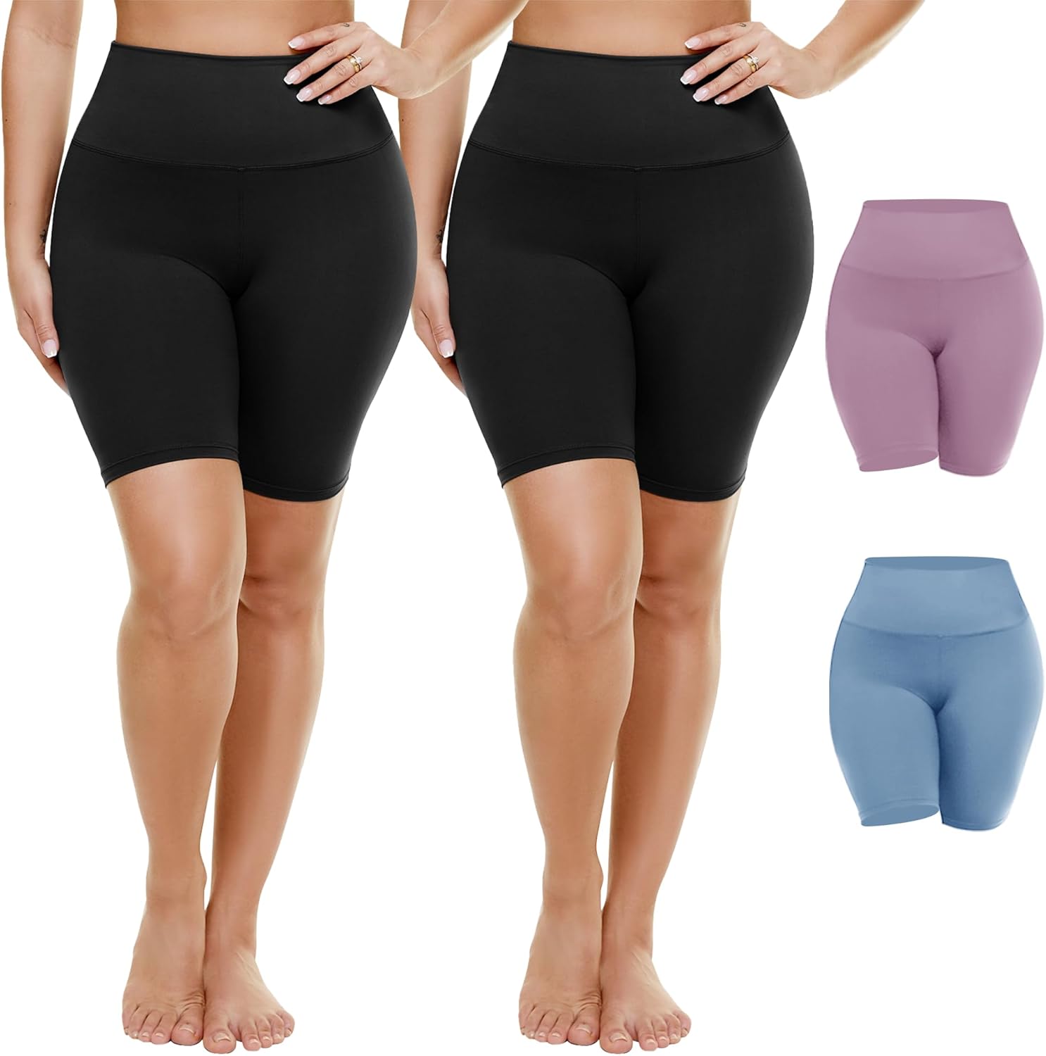 TNNZEET 2 Pack Plus Size Biker Shorts for Women - 8" Black High Waisted Tummy Co...