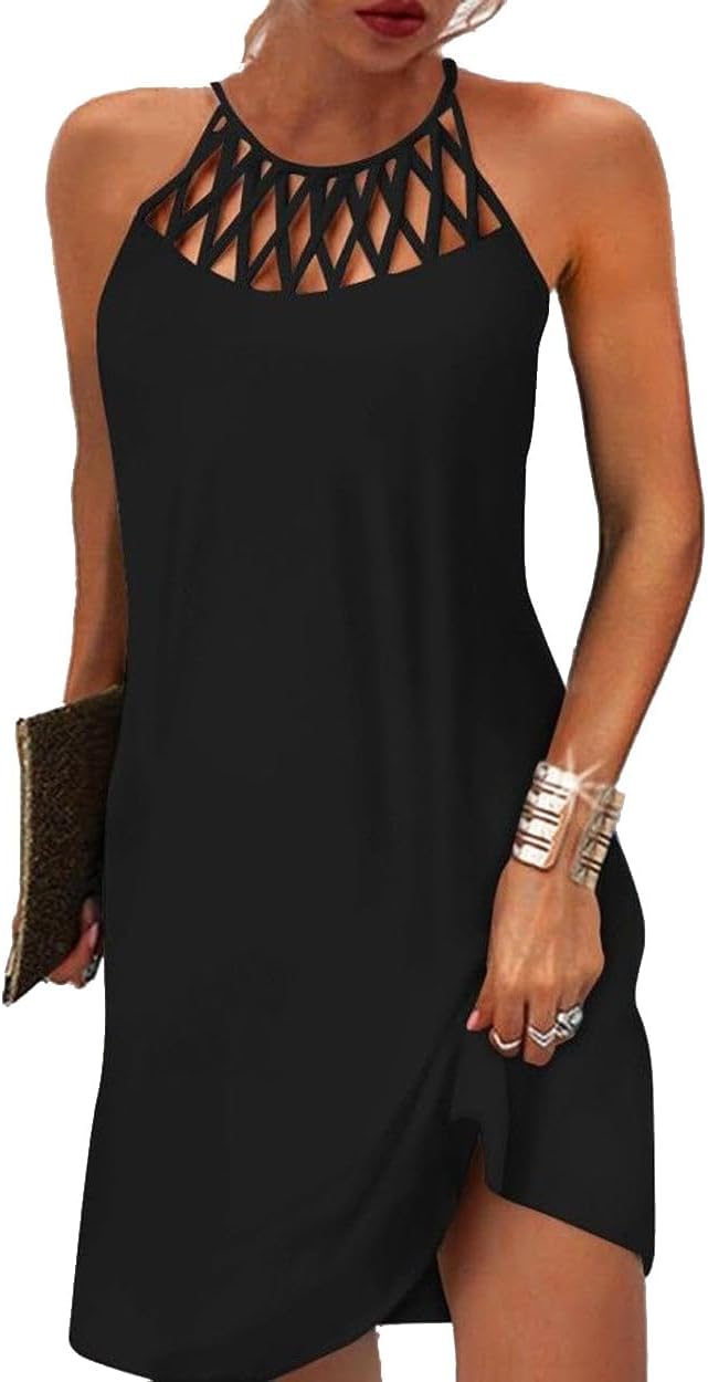 BIRW Summer Dresses for Women 2025 Casual Floral Halter Neck A-line Beach Vacati...